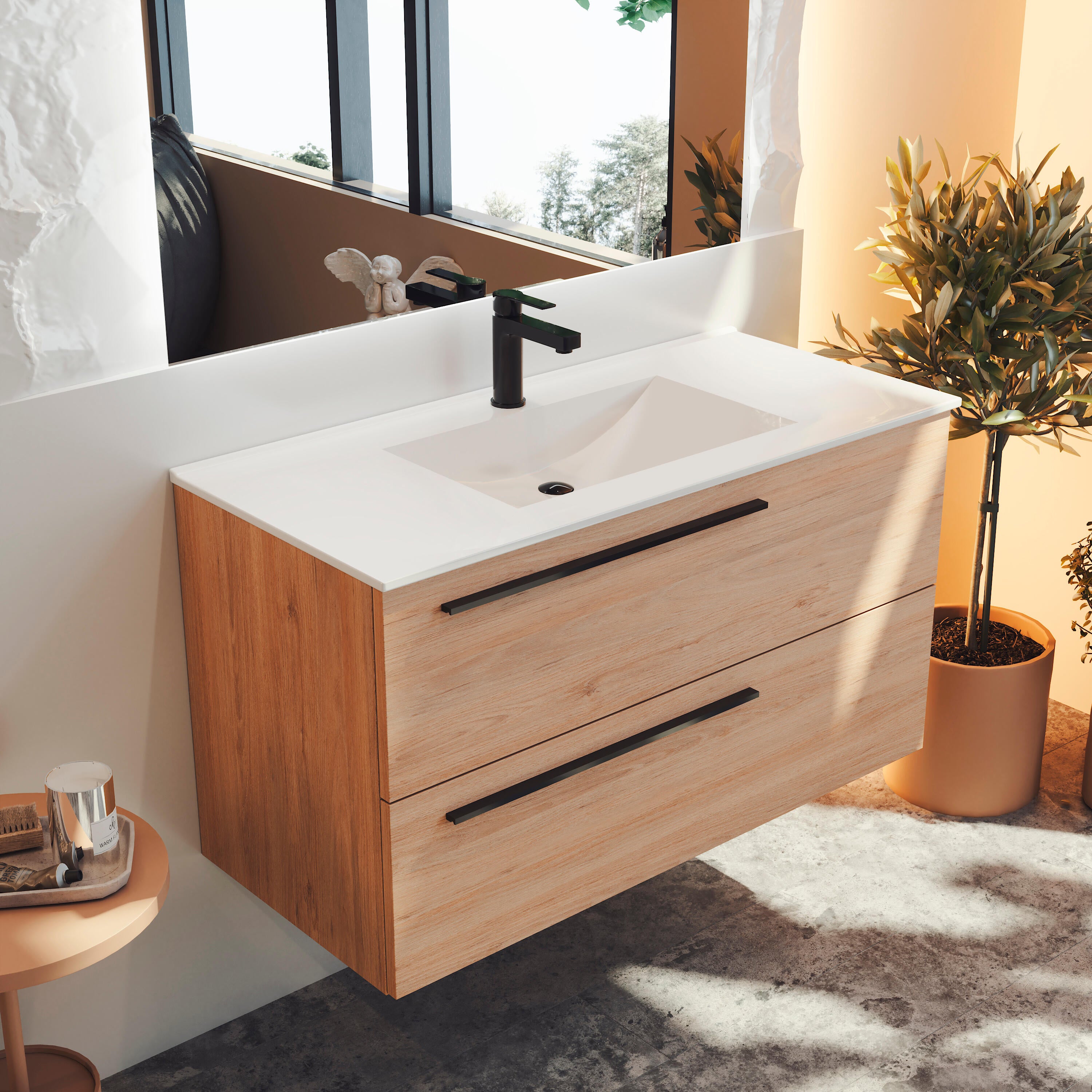 Mueble de baño con lavabo mia roble mate 100x45 cm