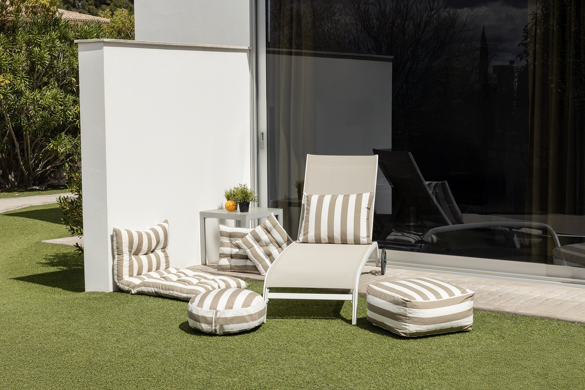 Cojín decorativo rectangular exterior e interior Rayas algodón, poliéster beige doble cara overlock y cosido 60x50cm - 6