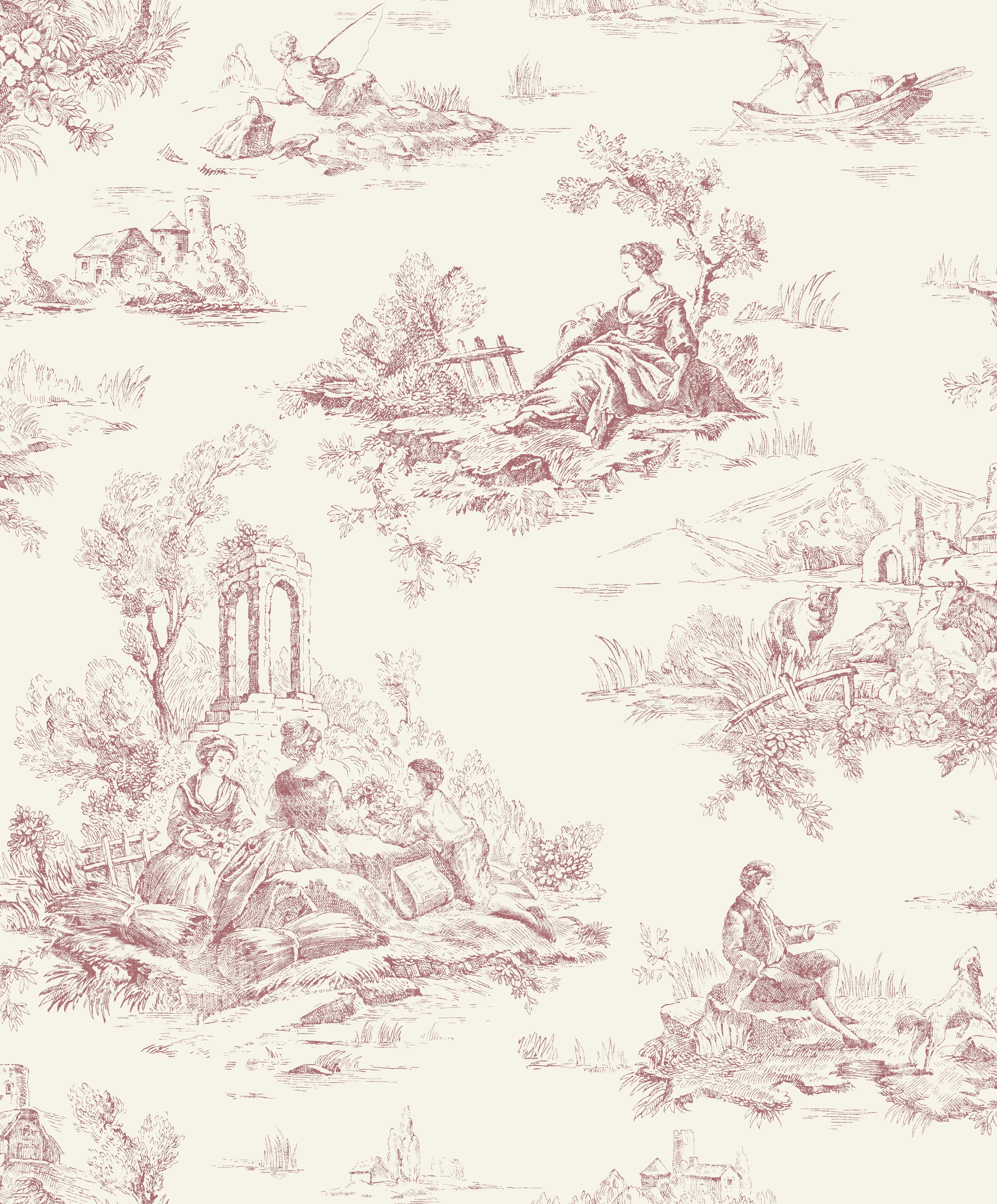 Papier peint intissé Toile De Jouy, Rouge - 2