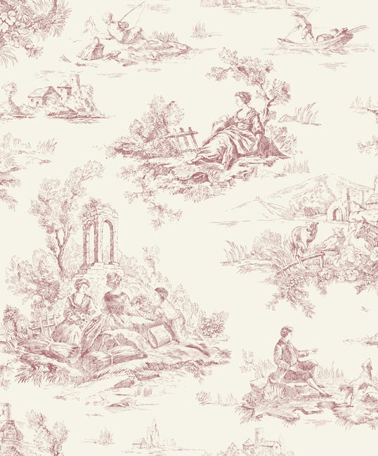 Papier peint intissé Toile De Jouy, Rouge | Leroy Merlin Papier peint intissé Toile De Jouy, Rouge | Leroy Merlin