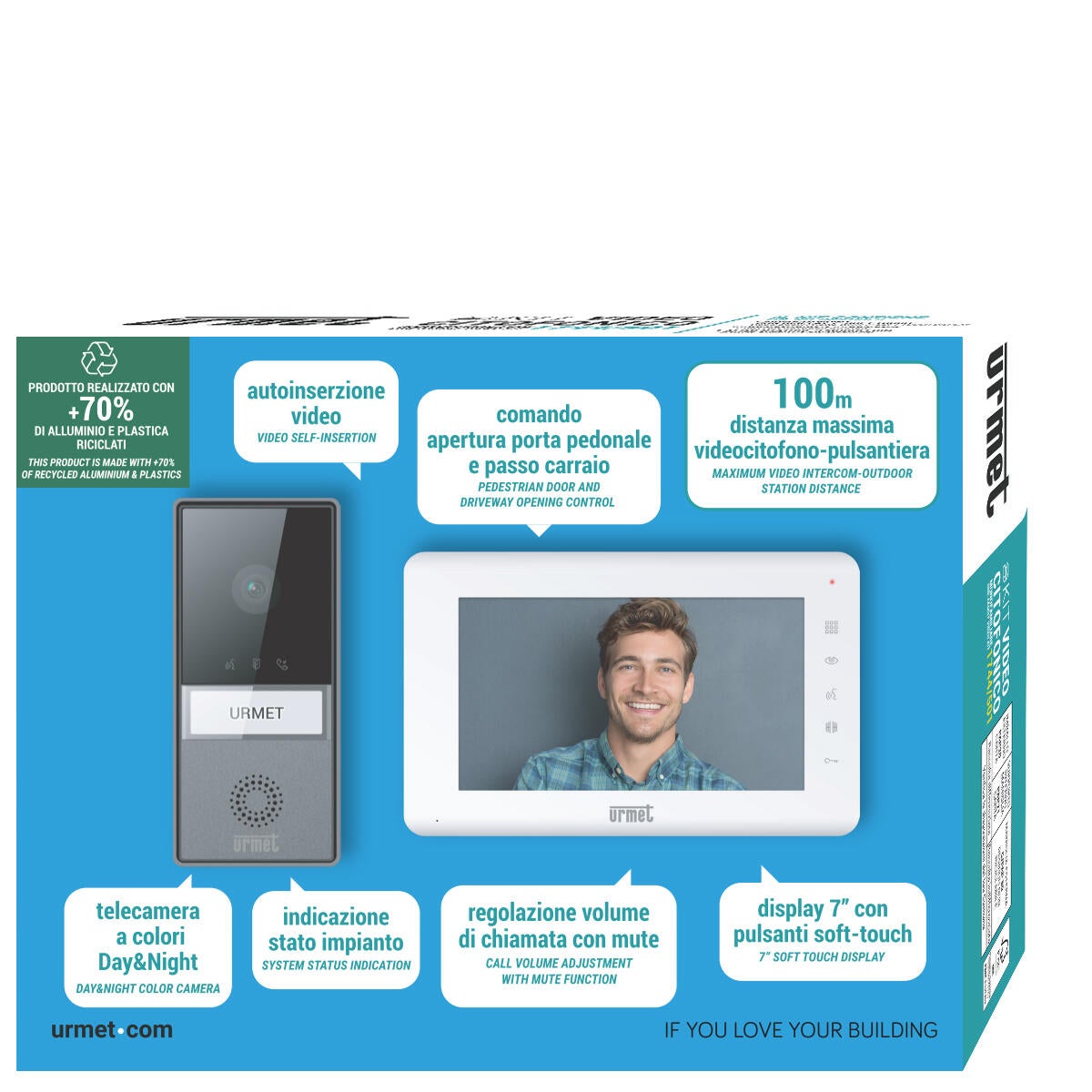 Videocitofono con filo URMET KIT MONOFAMILIARE SOFT TOUCH 2 fili TFT 7