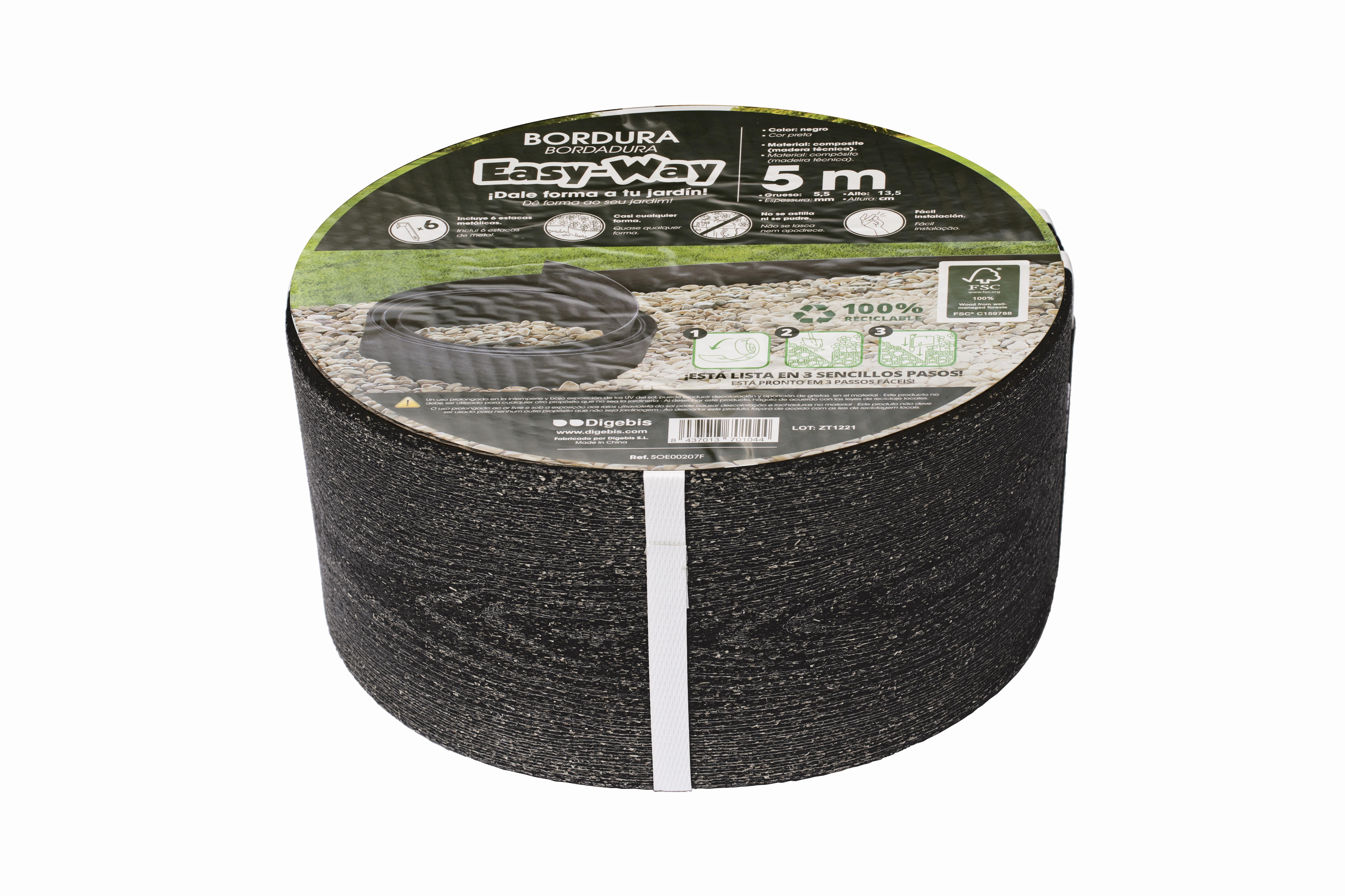 Bordura de composite en bobina 5m de largo x 13.5cm altura negro