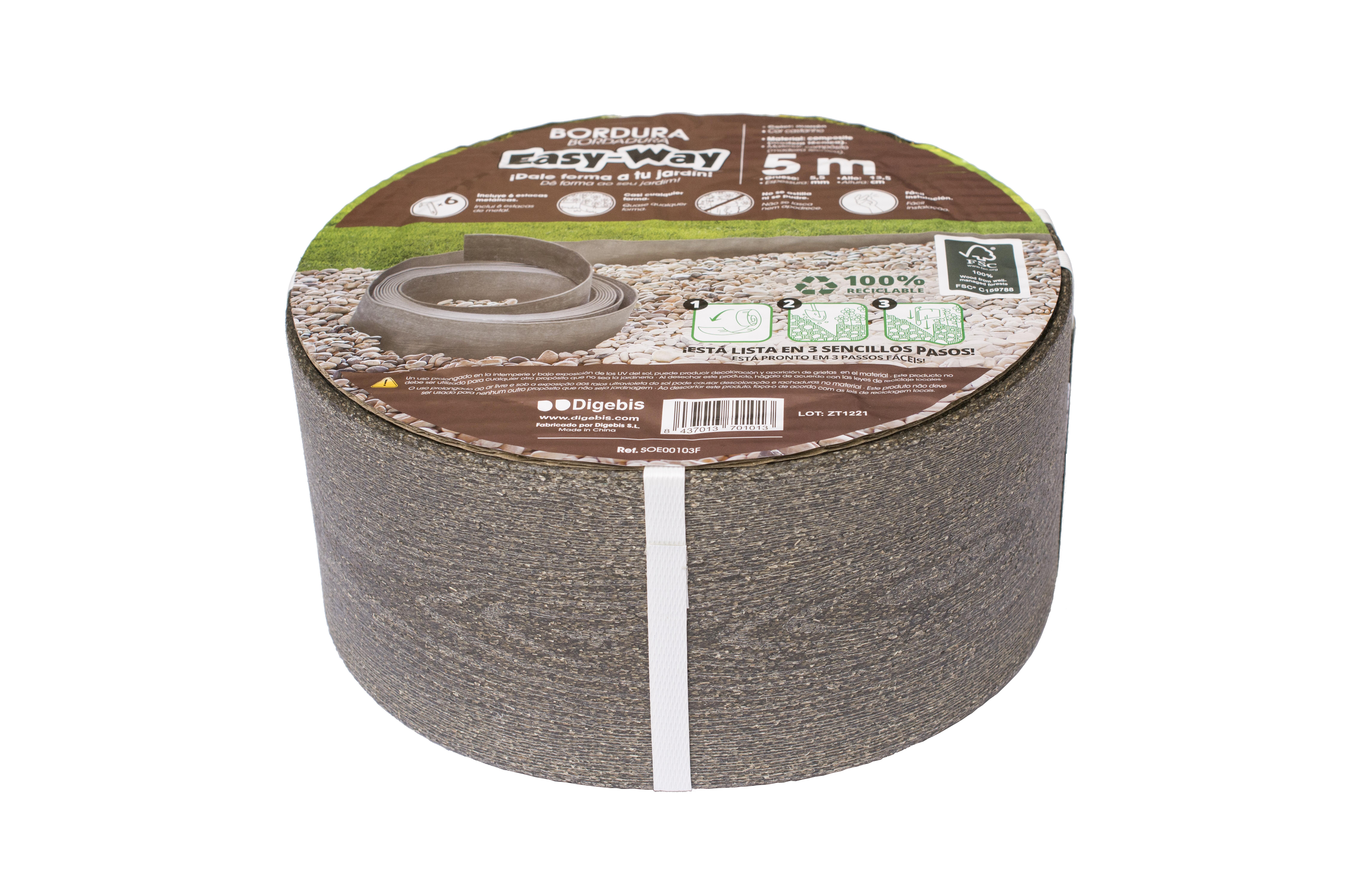 Bordura de composite en bobina 5m de largo x 13.5cm altura marrón