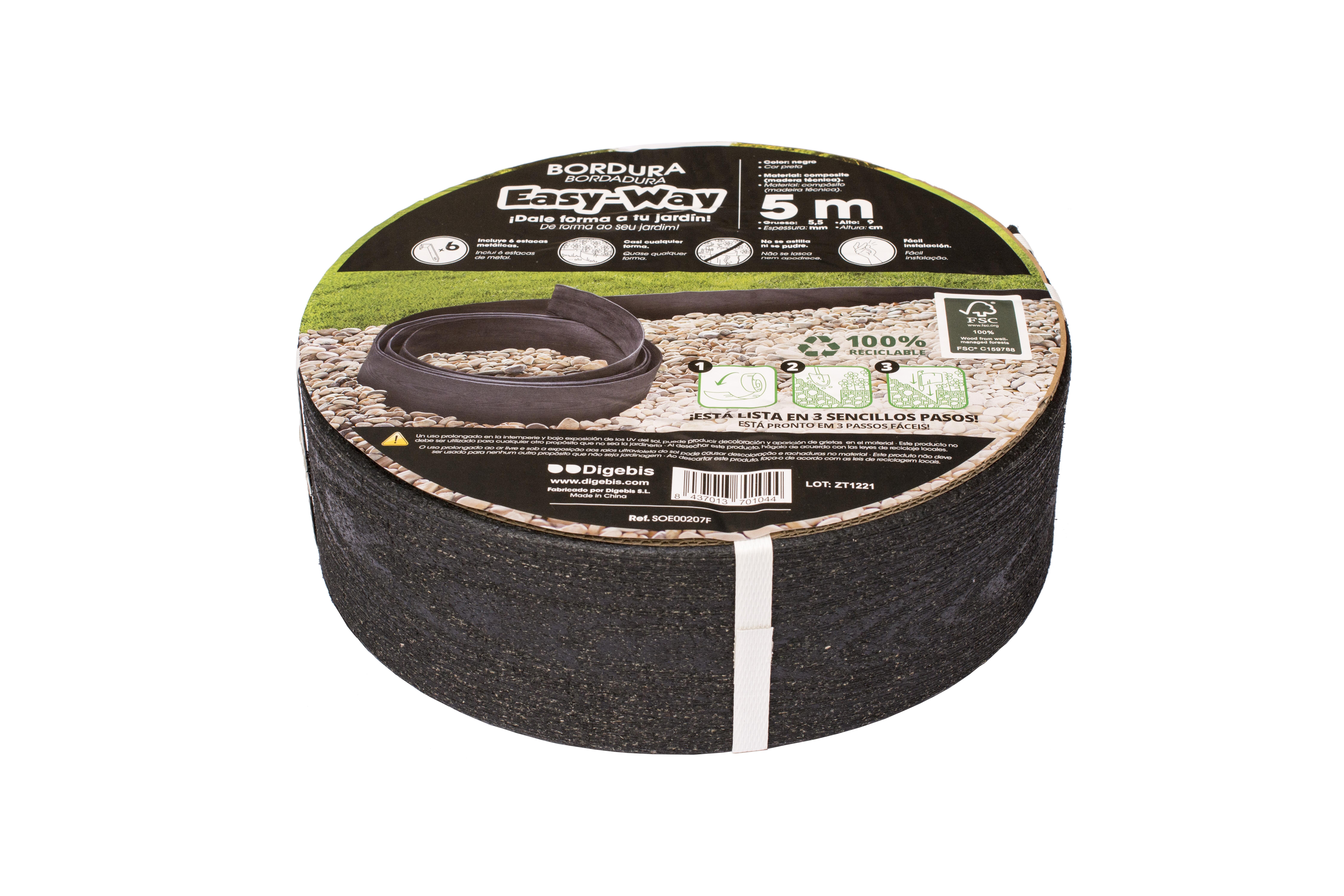 Bordura de composite en bobina 5m de largo x 9cm altura negro