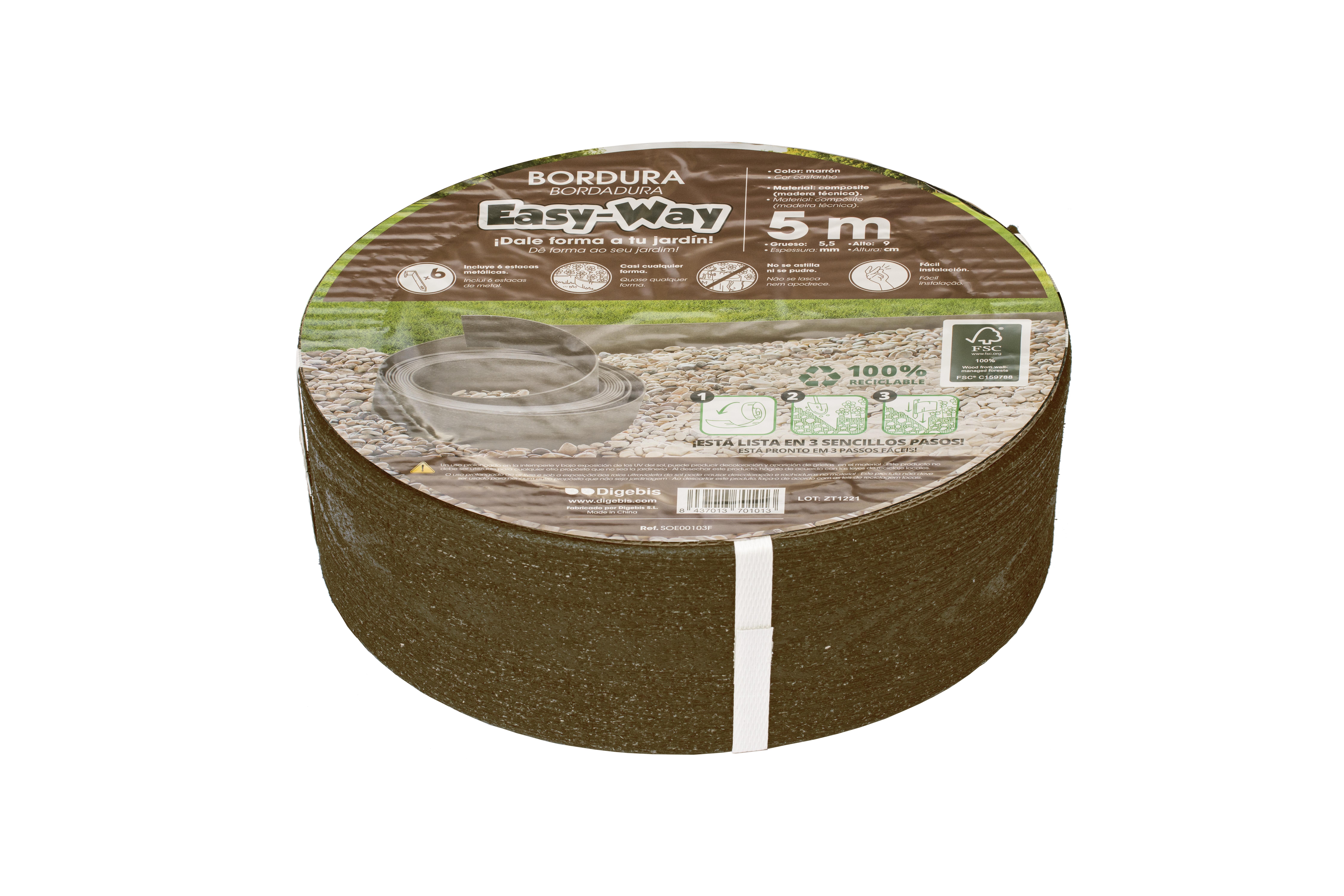 Bordura de composite en bobina 5m de largo x 9cm altura marrón