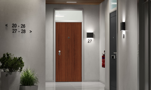 Kit de porta de segurança branco/mogno 80x200 castanho direita