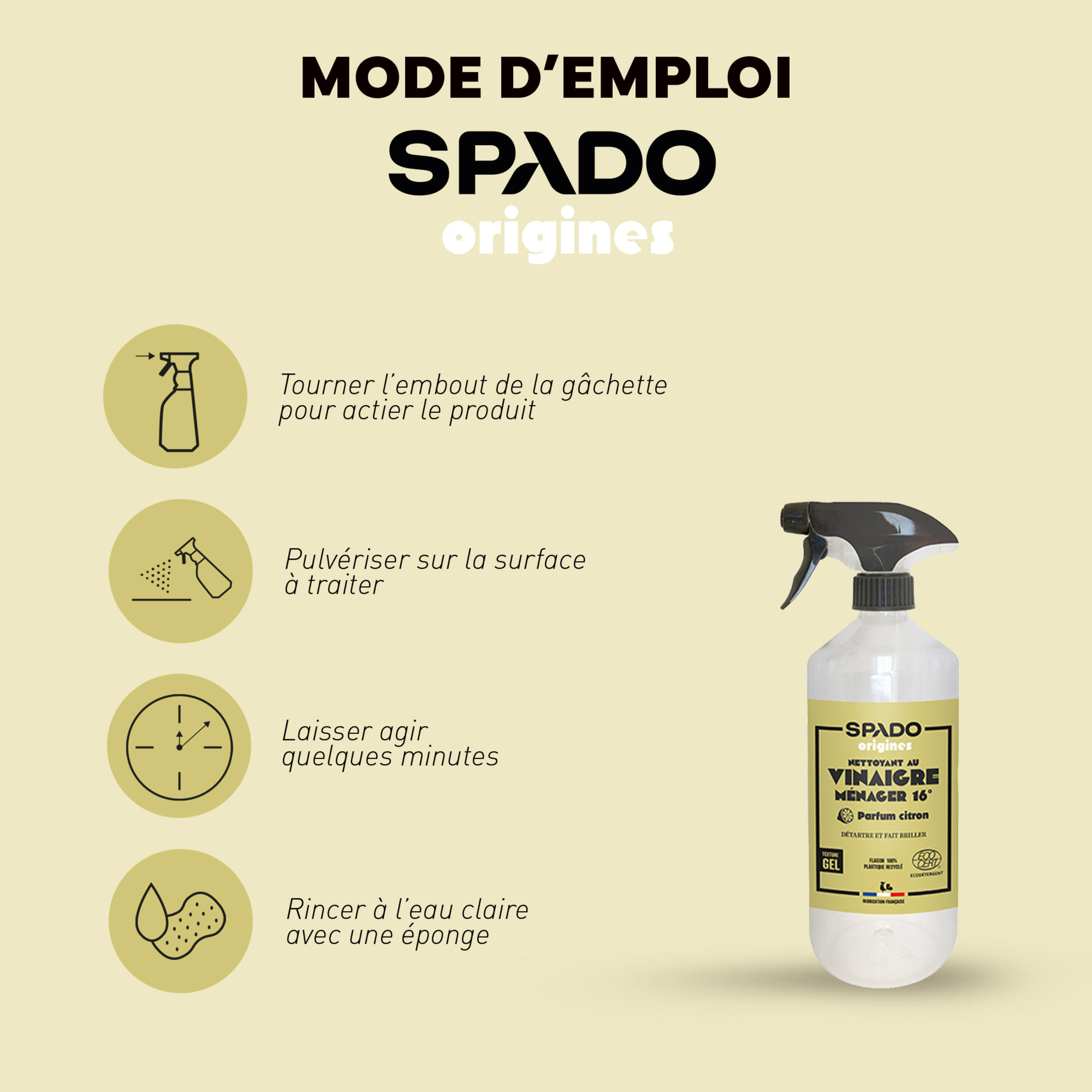 Détartrant SPADO ORIGINES Vinaigre en gel parfum citron, 0.75L - 3