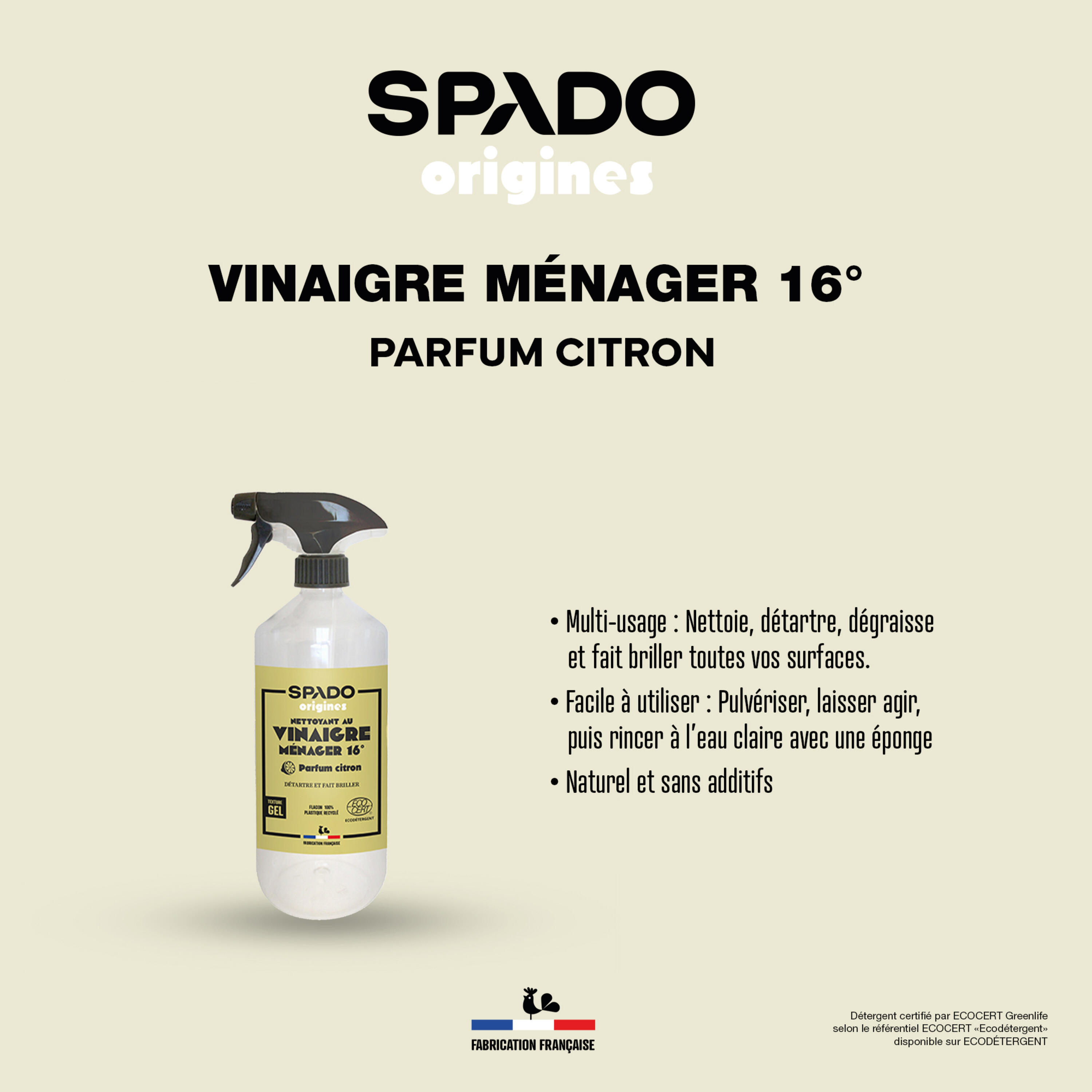 Détartrant SPADO ORIGINES Vinaigre en gel parfum citron, 0.75L - 2