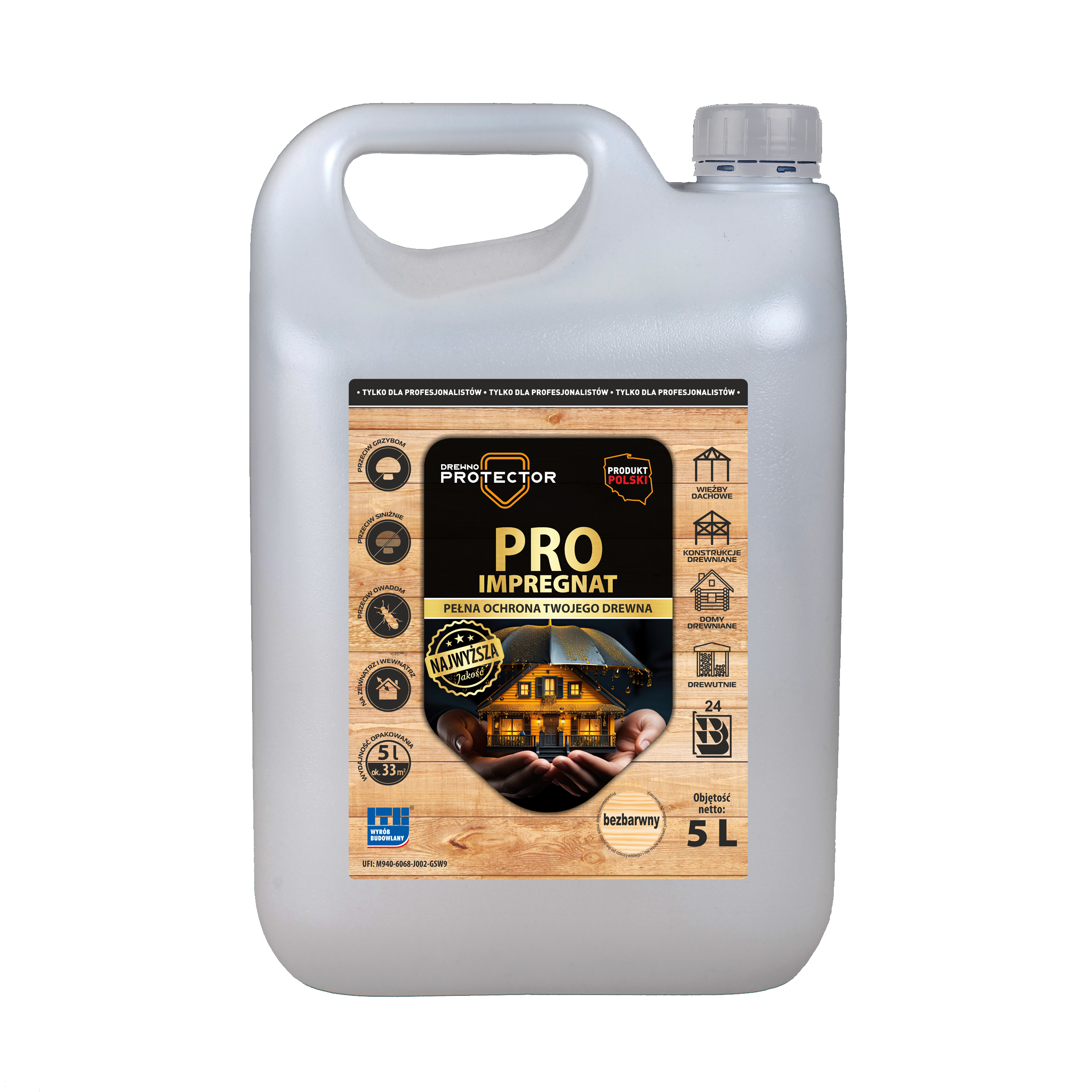 Impregnat do zabezpieczenia i leczenia drewna bezbarwny 5 l Protector