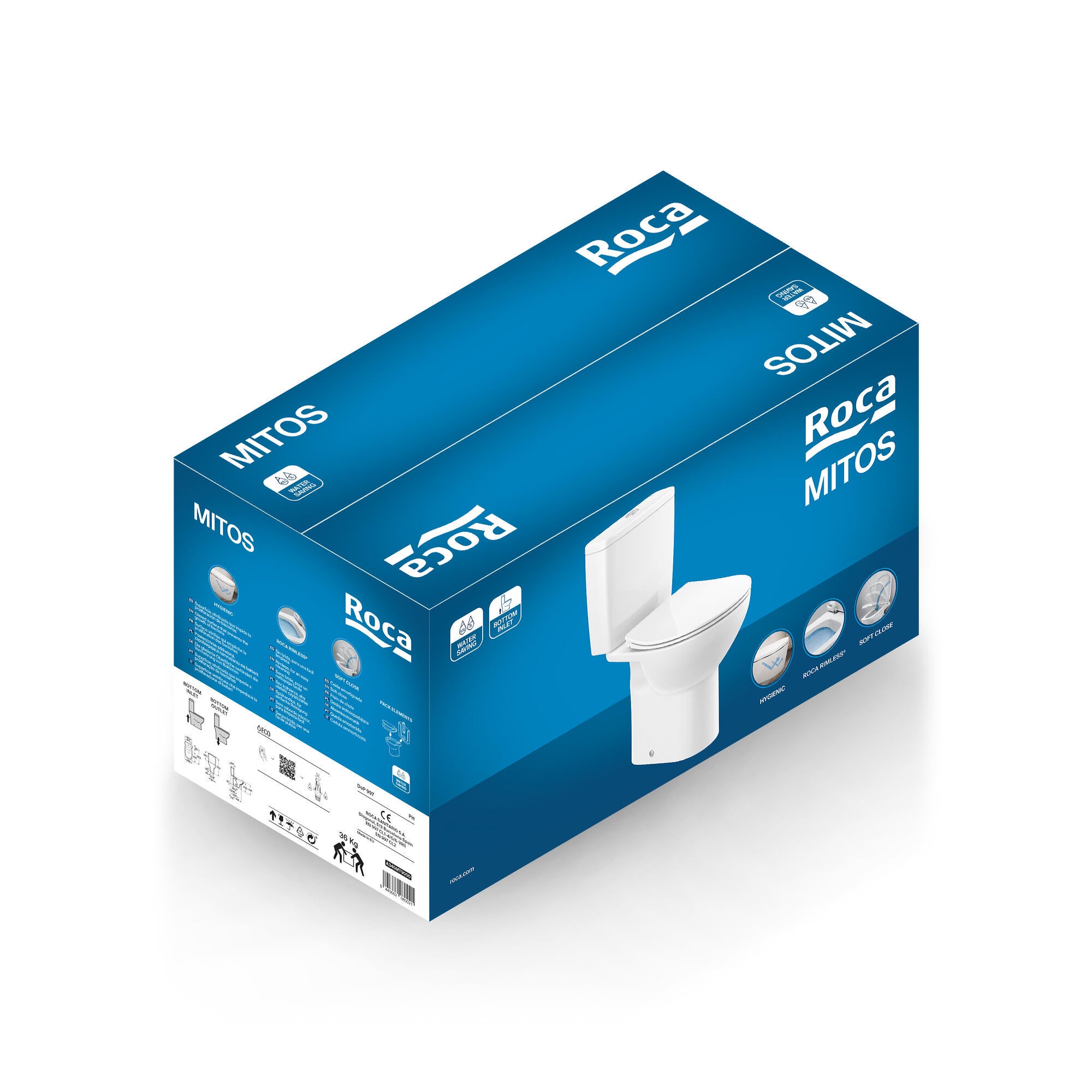 Pack sanita ao chão rimless branco saída vertical 3/4.5 l Roca Mitos - 4