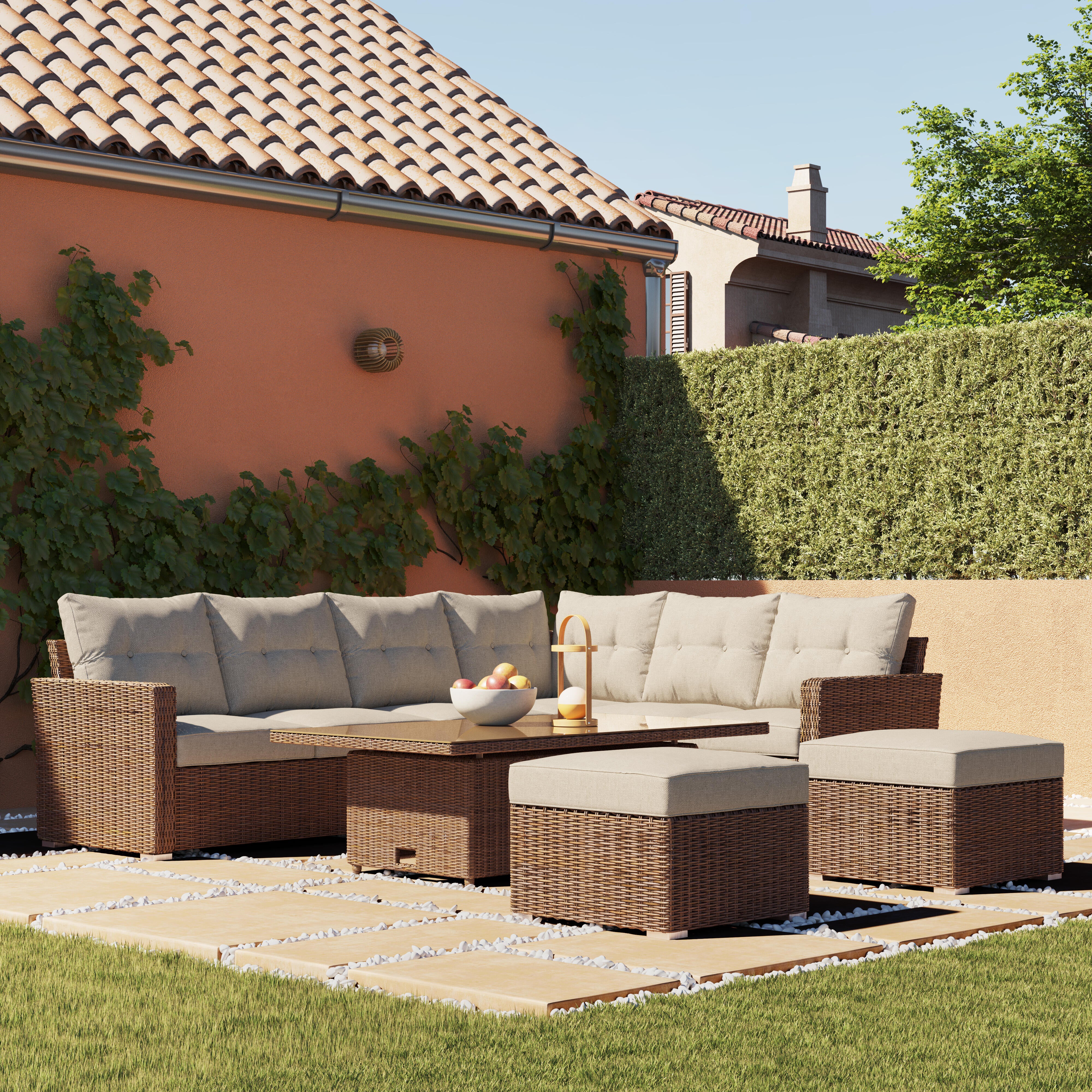 Set de porche esquinero de aluminio cordoba para 7 comensales