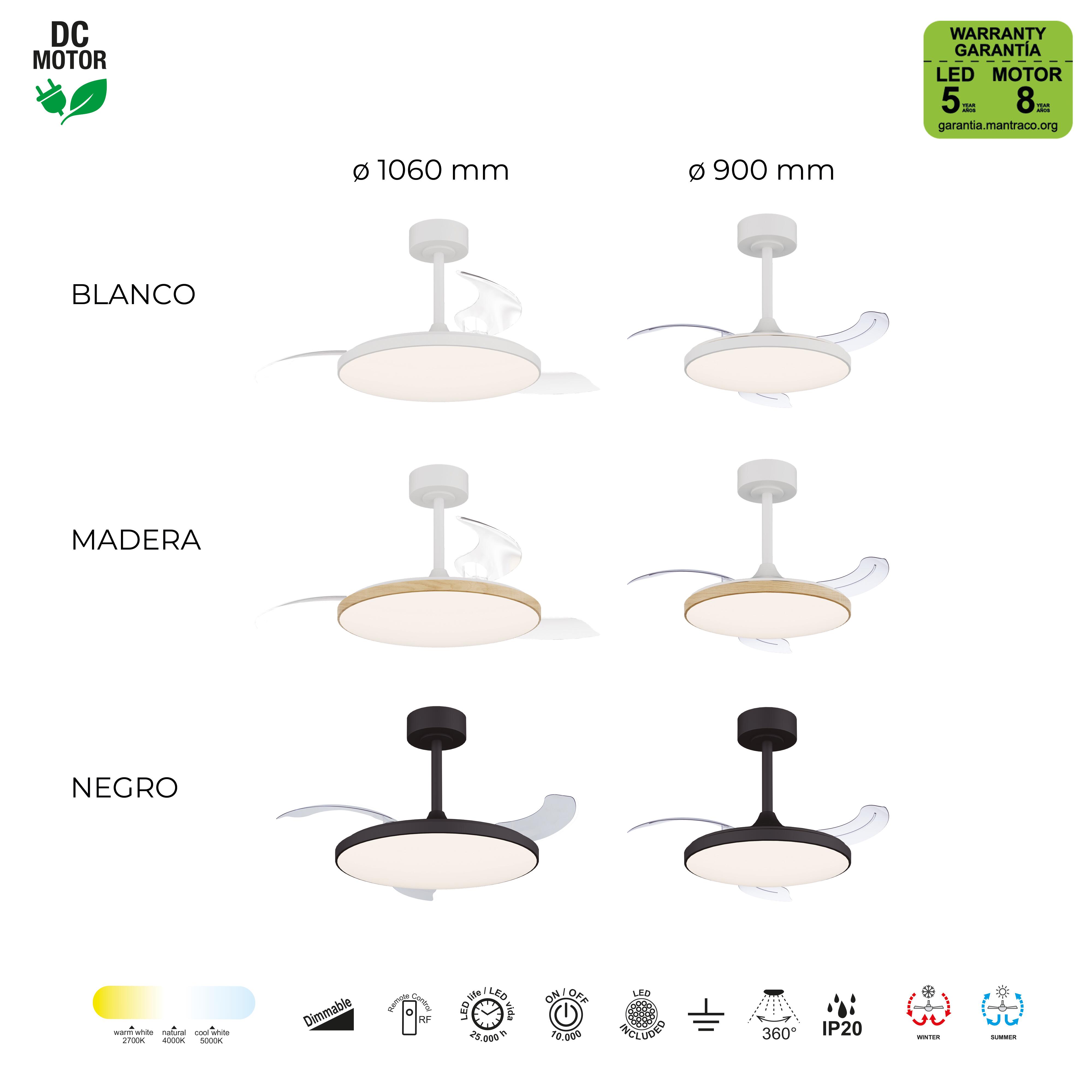Ventilador de techo con luz silencioso DC 25W con mando ø90 cm Slim MANTRA marrón luz CCT 3 aspas retráctiles tipo lámpara| 3 velocidades| modo verano/invierno| recomendado para <13m² - 7
