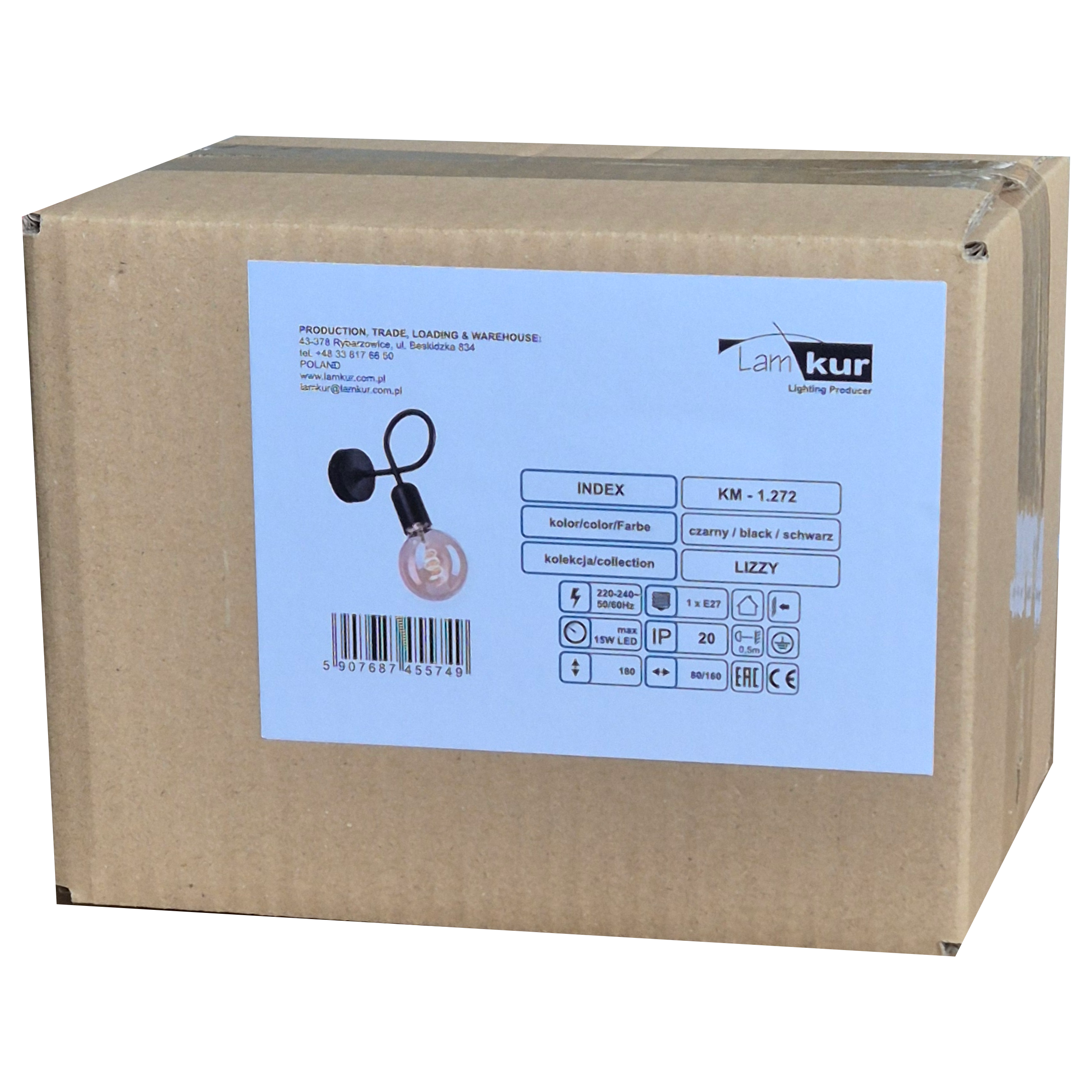 Kinkiet Lizzy czarny E27 Lamkur - 8