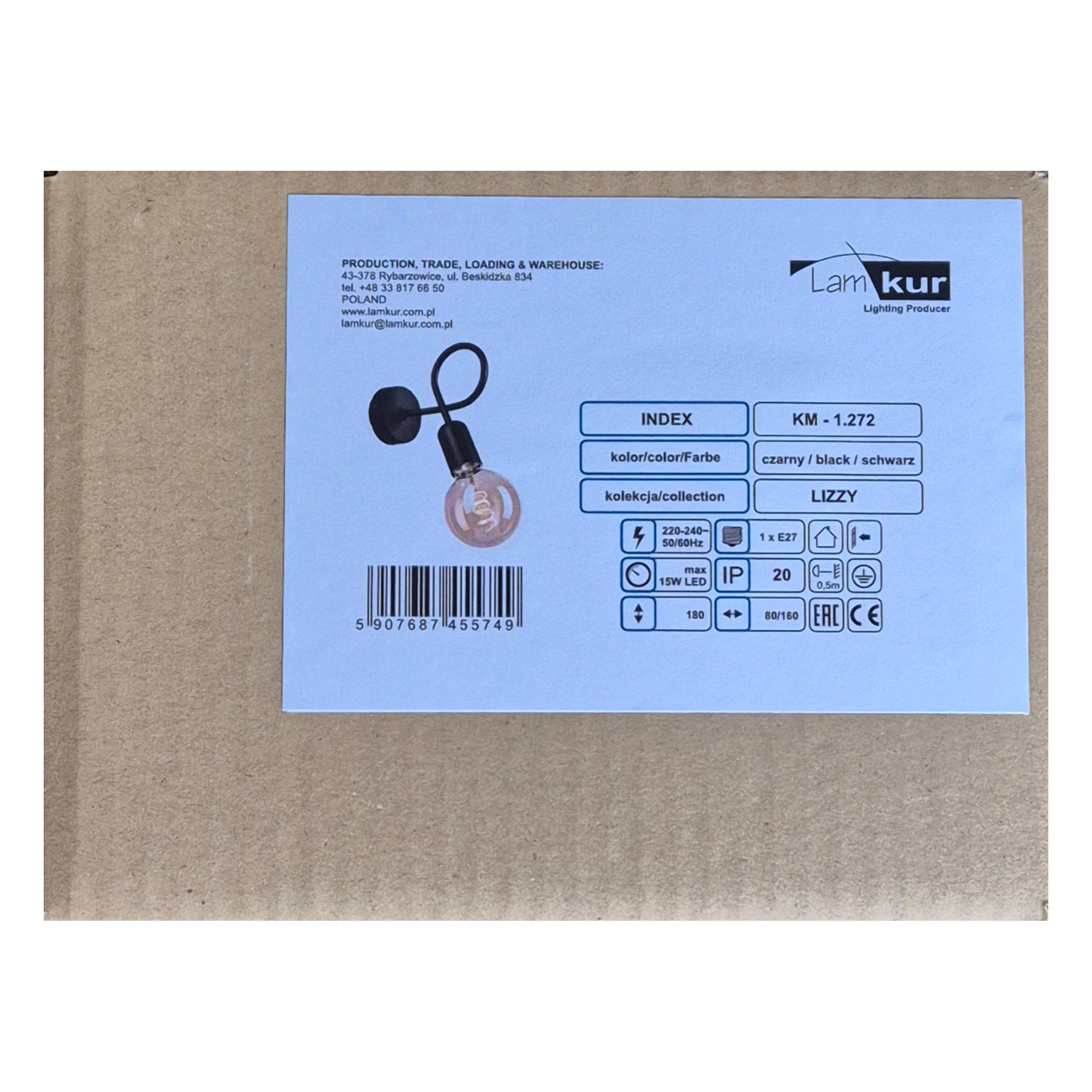 Kinkiet Lizzy czarny E27 Lamkur - 7