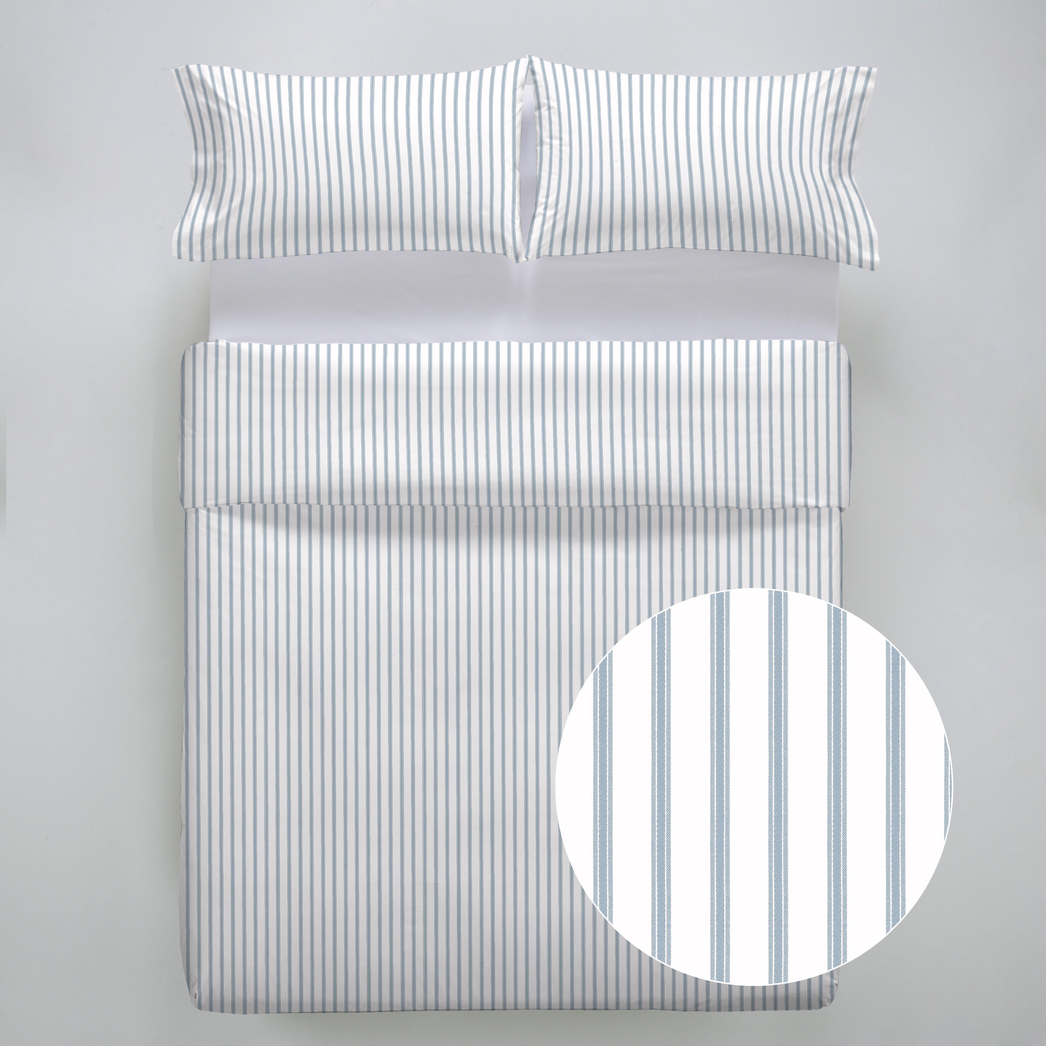 Funda nórdica + 2 fundas de almohada Zilla algodón 200 hilos rayas azul y blanco para cama de 150 cm, reversible - 5
