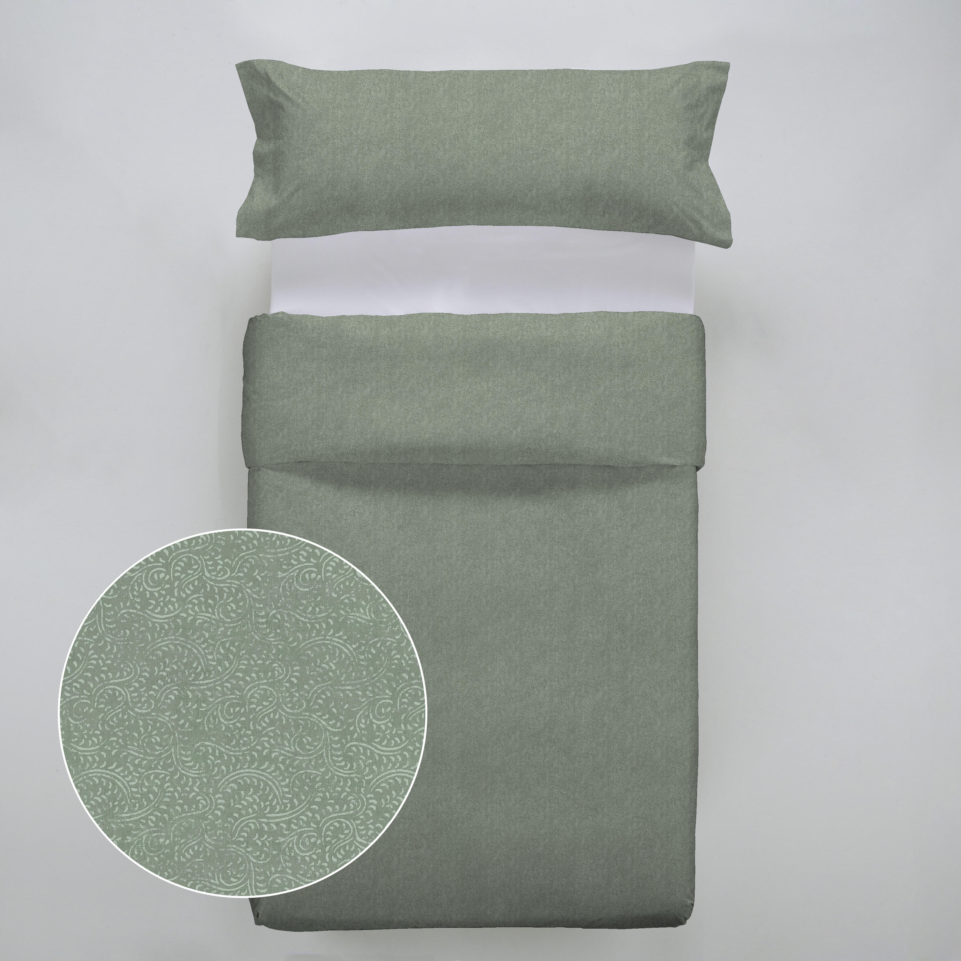 Funda nórdica + 1 funda de almohada Trama algodón 200 hilos verdes cama de 90 cm - 5