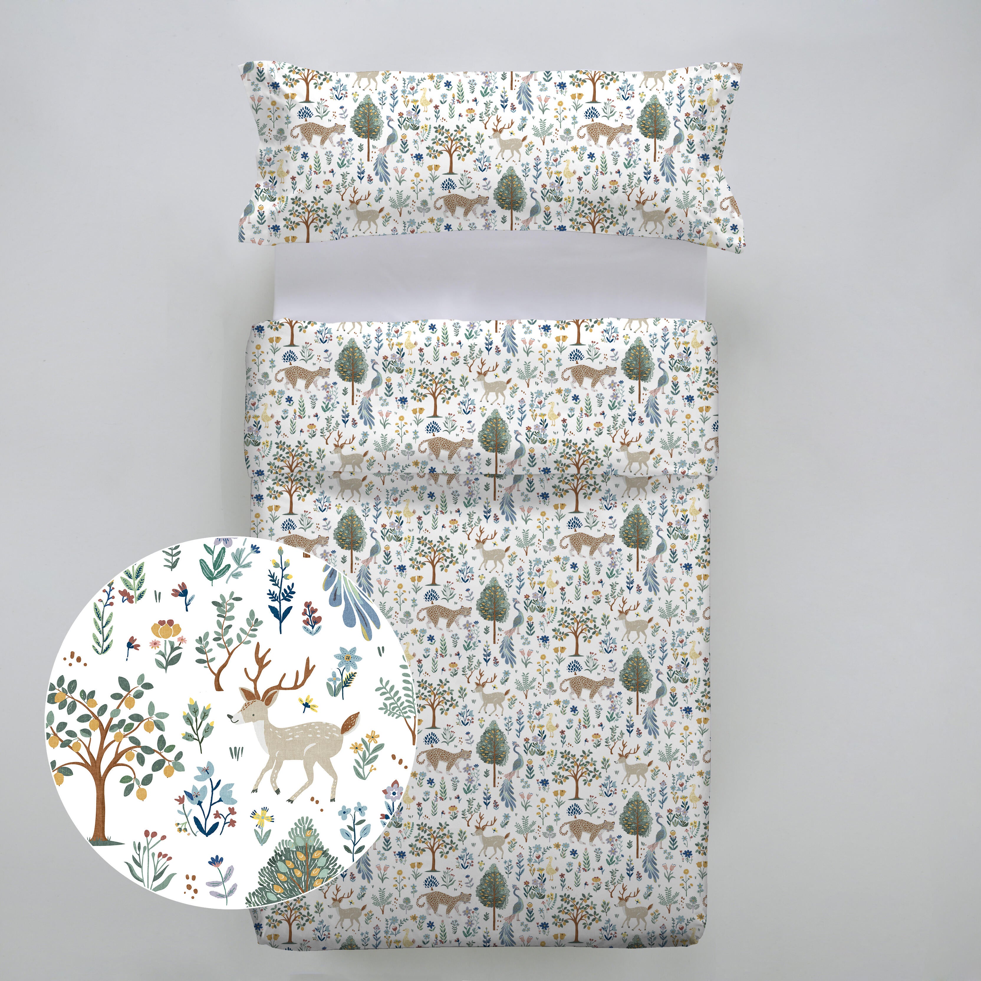 Funda nórdica + 1 funda de almohada Nice algodón percal 200 hilos animales multicolor para cama de 90 cm, reversible - 5