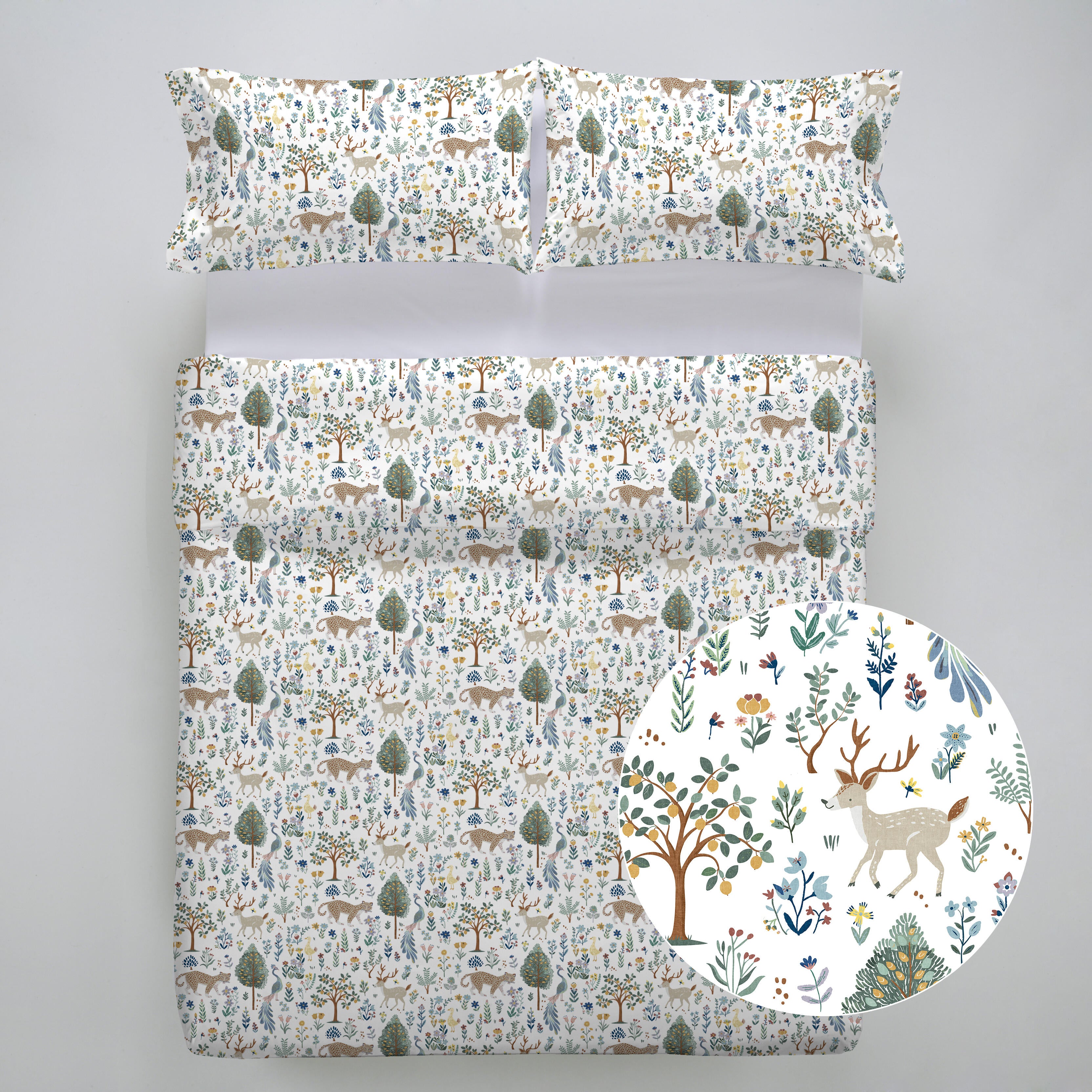 Funda nórdica + 2 fundas de almohada Nice algodón percal 200 hilos animales multicolor para cama de 135 cm, reversible - 5