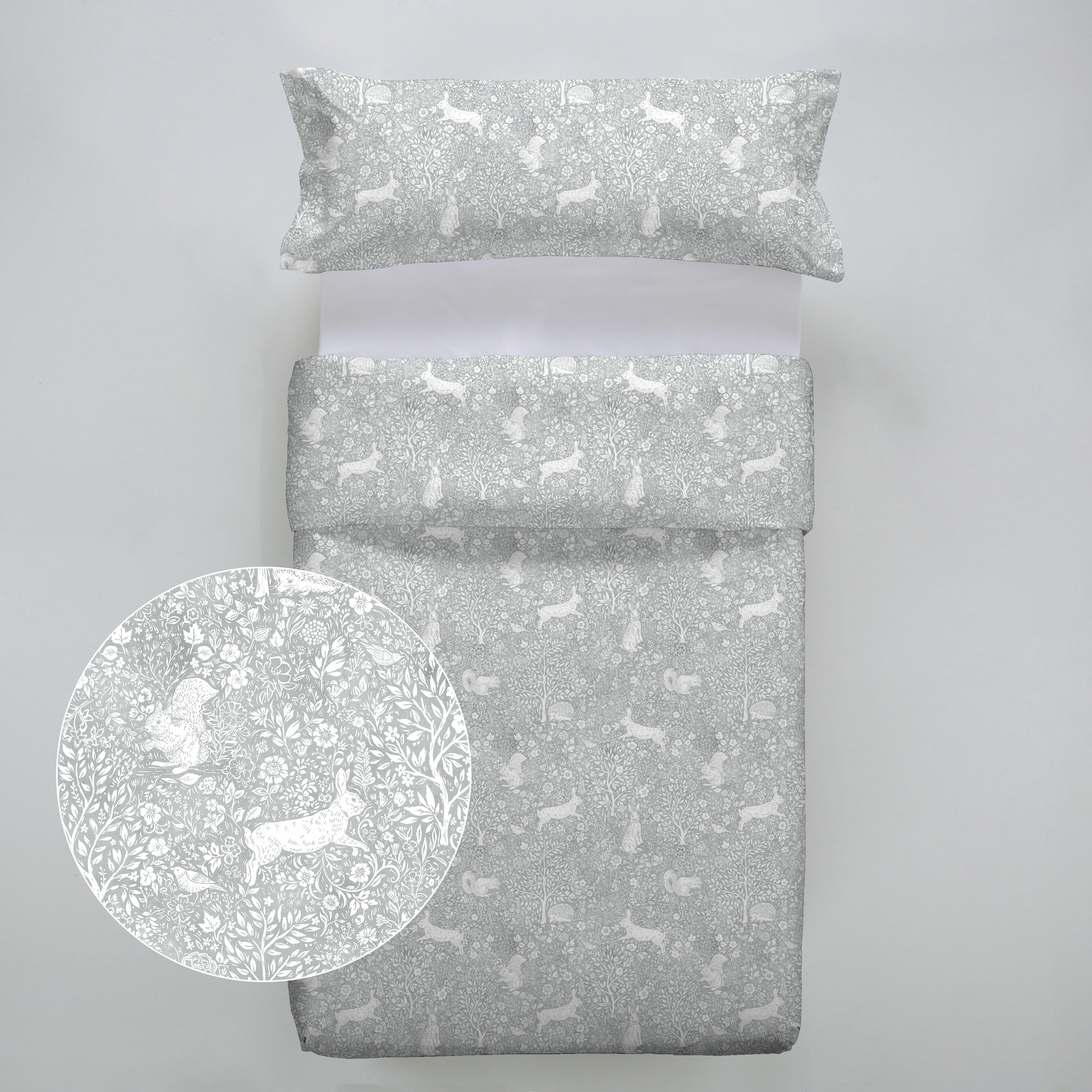Funda nórdica + 1 funda de almohada Holywell algodón percal 200 hilos animales gris para cama de 90 cm, reversible - 4