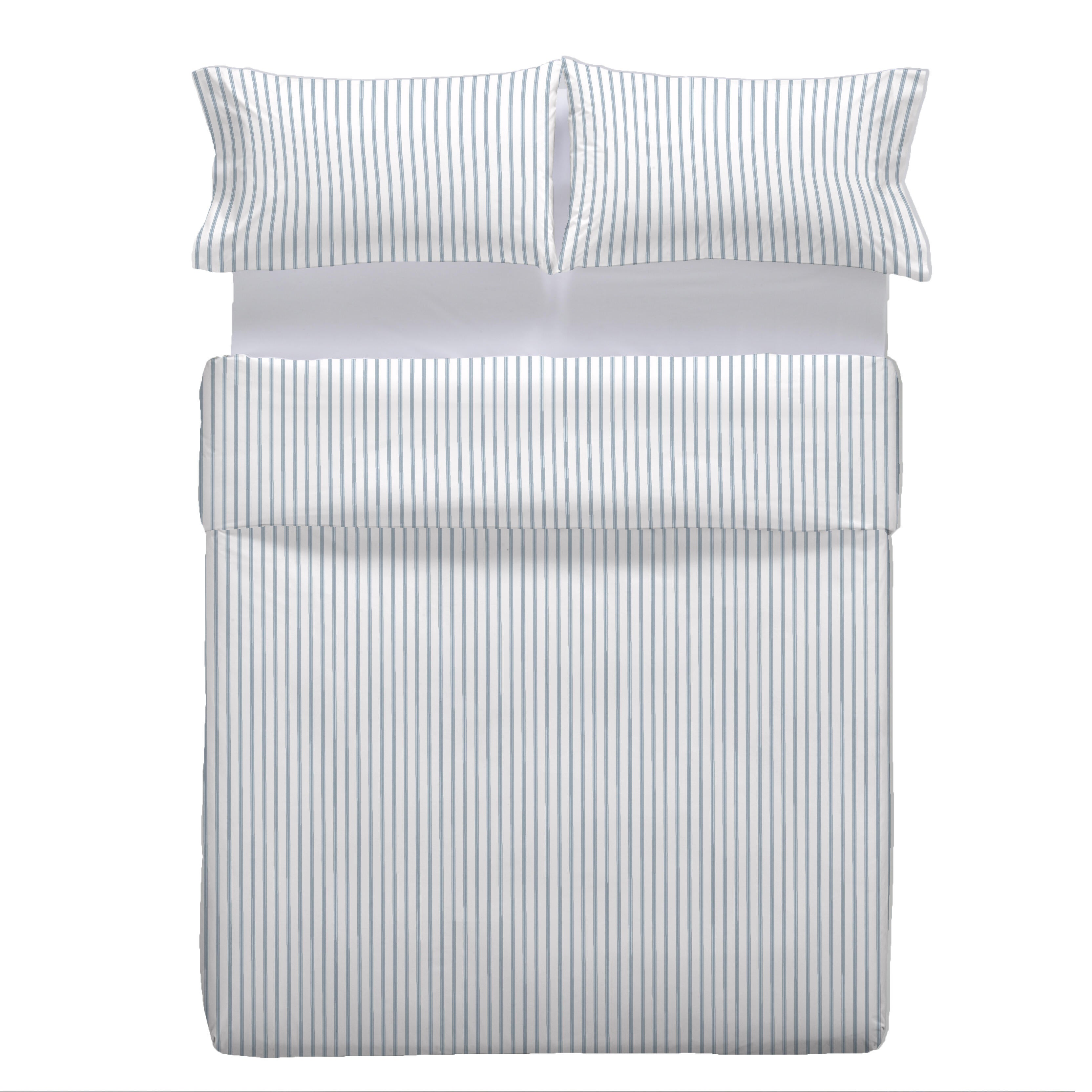 Funda nórdica + 2 fundas de almohada Zilla algodón 200 hilos rayas azul y blanco para cama de 150 cm, reversible - 2