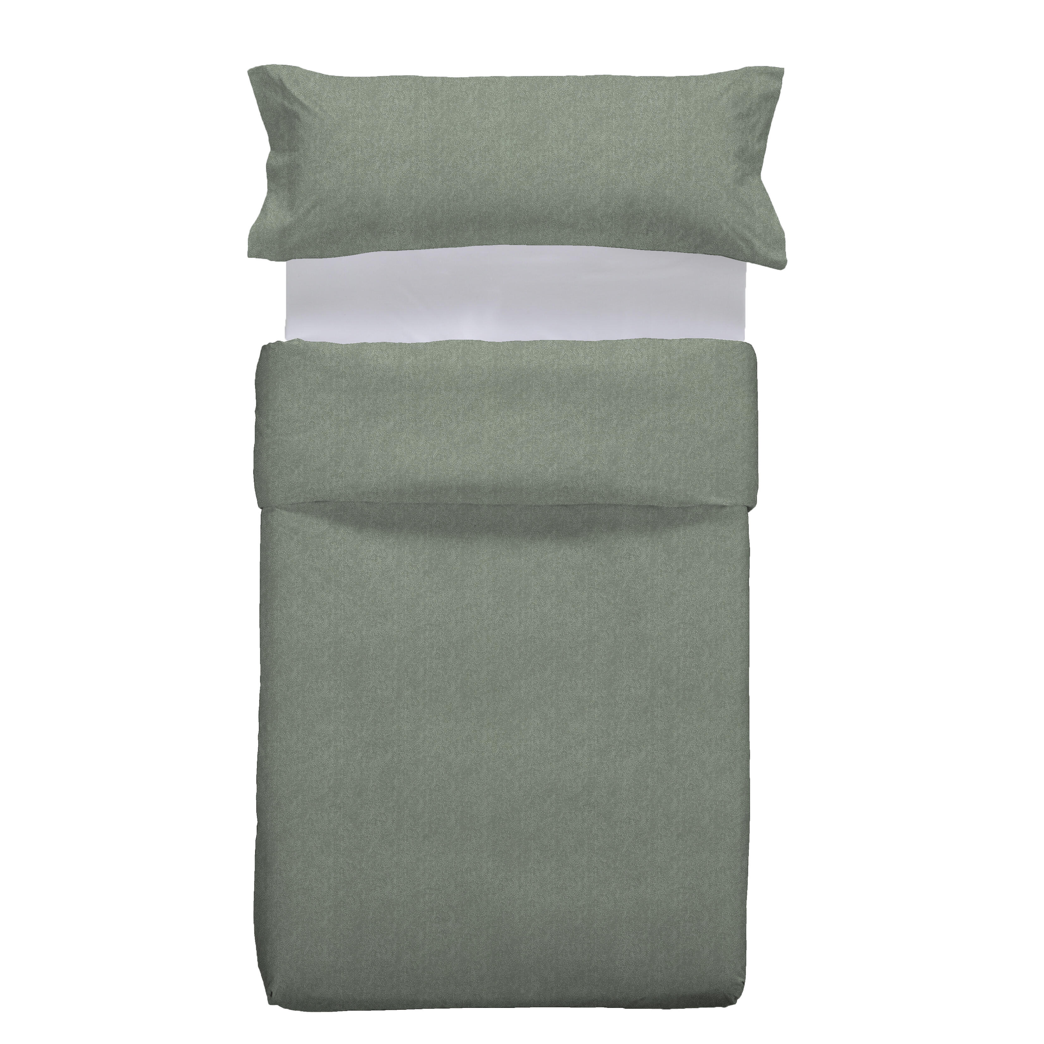 Funda nórdica + 1 funda de almohada Trama algodón 200 hilos verdes cama de 90 cm - 2