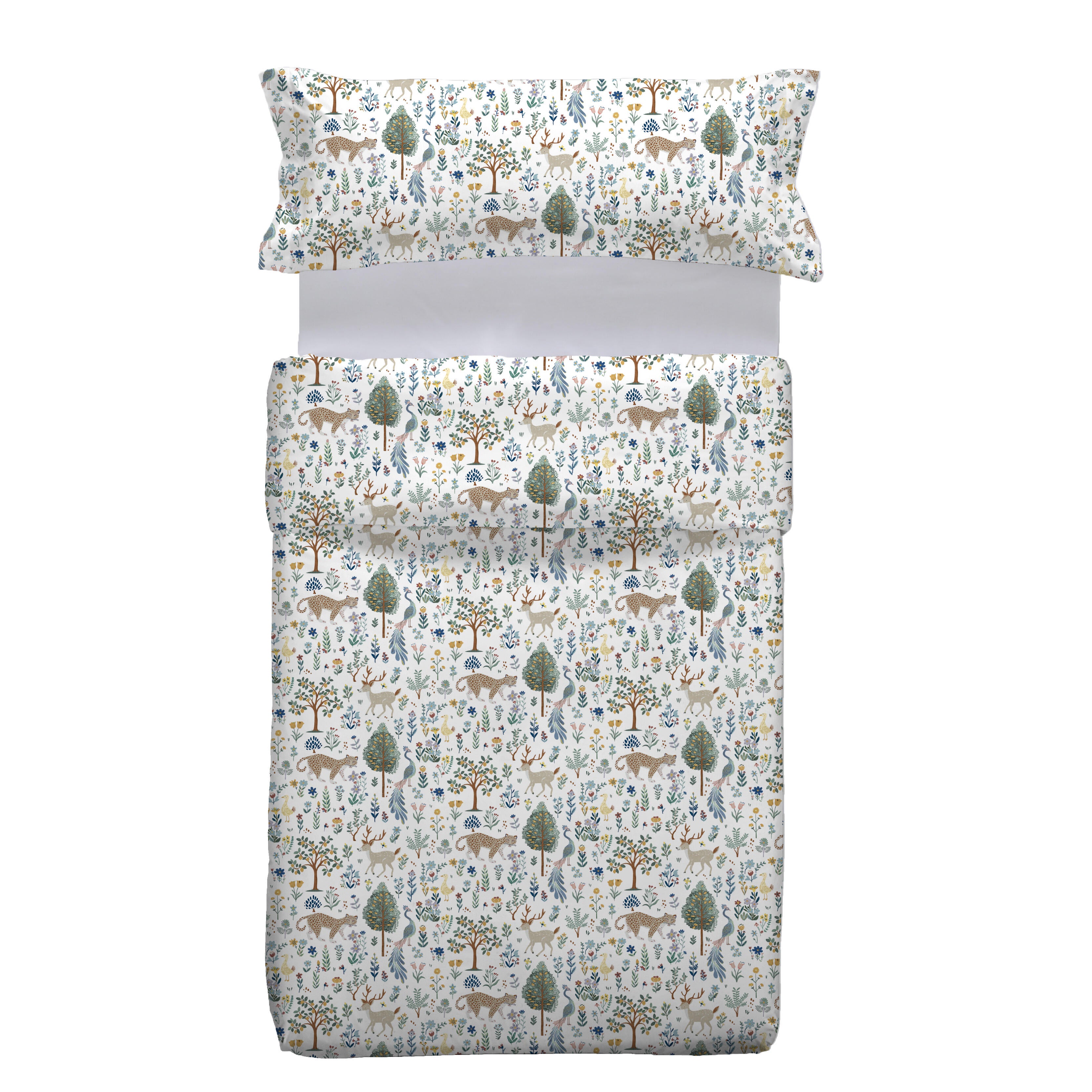 Funda nórdica + 1 funda de almohada Nice algodón percal 200 hilos animales multicolor para cama de 90 cm, reversible - 2