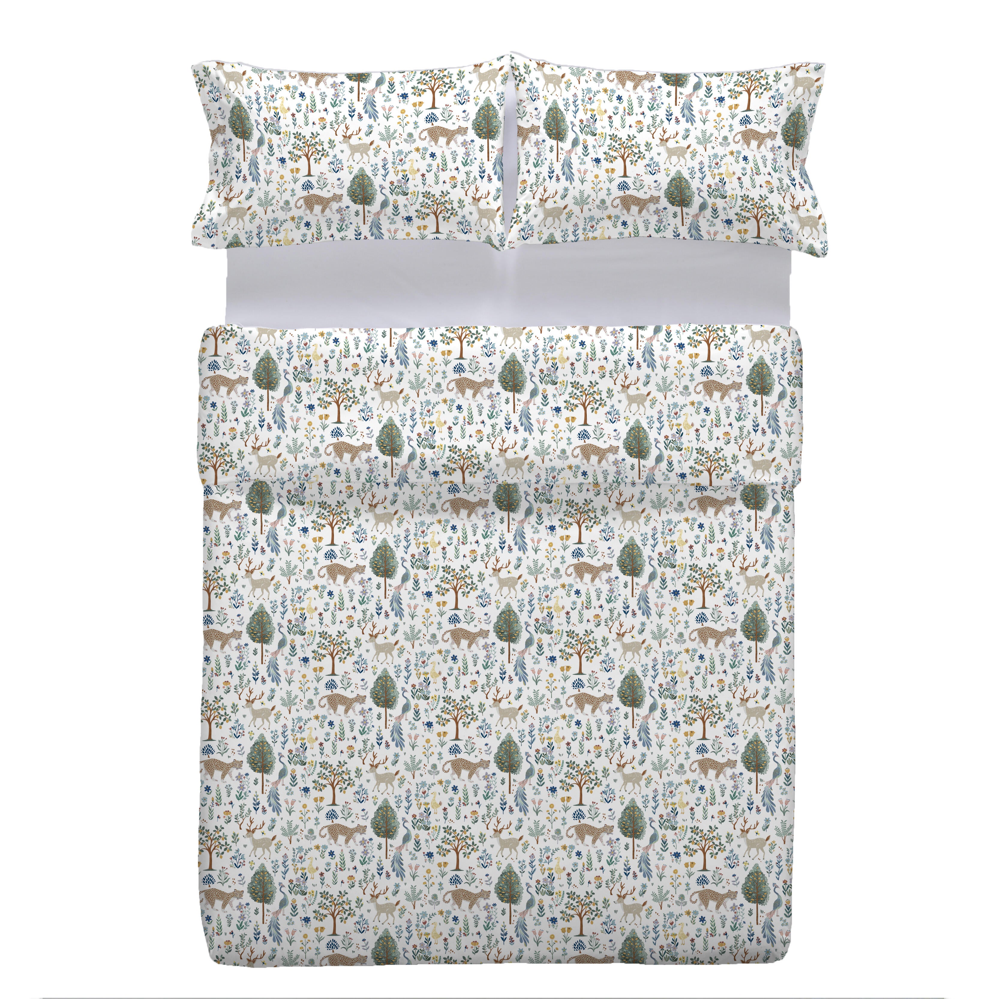 Funda nórdica + 2 fundas de almohada Nice algodón percal 200 hilos animales multicolor para cama de 135 cm, reversible - 2