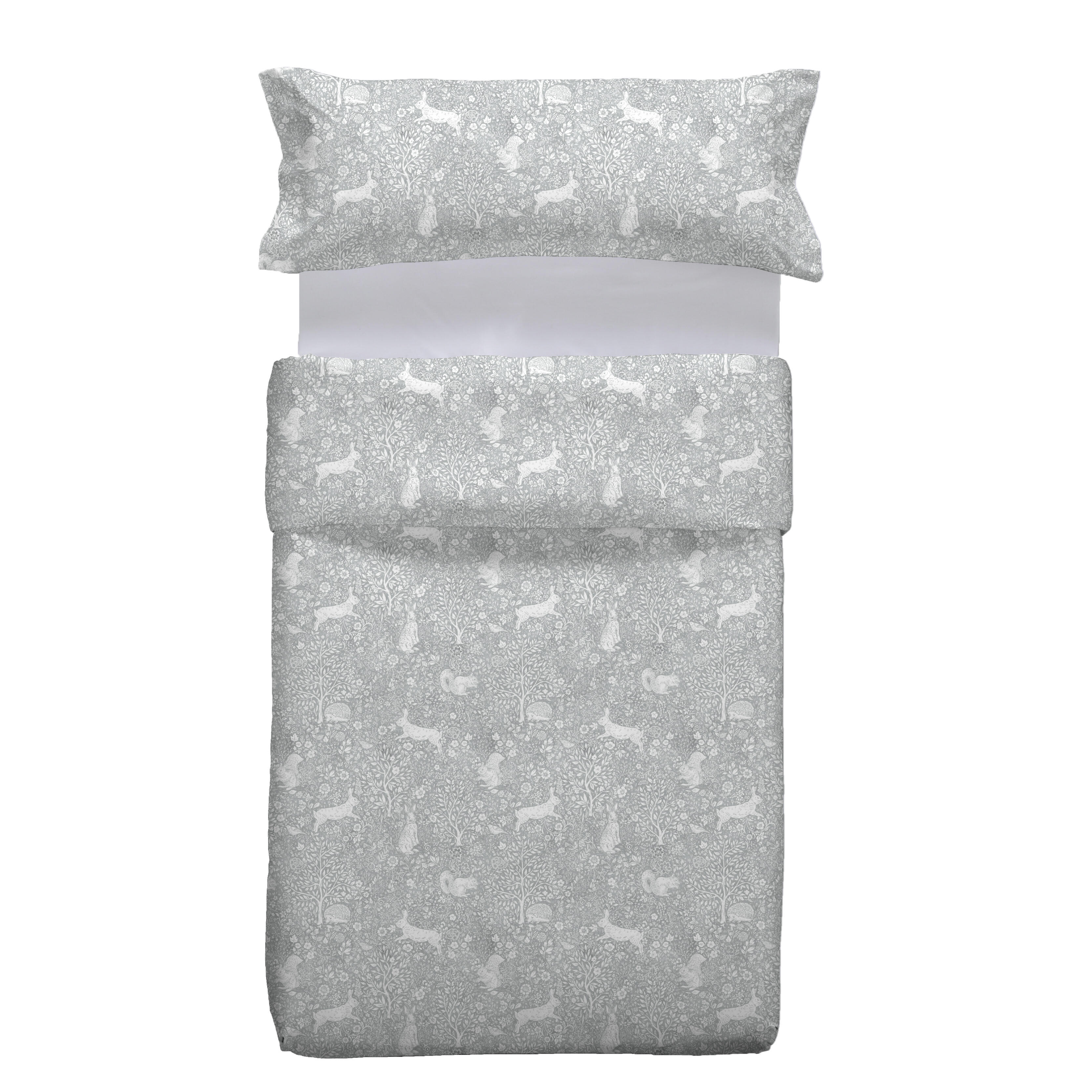 Funda nórdica + 1 funda de almohada Holywell algodón percal 200 hilos animales gris para cama de 90 cm, reversible - 2