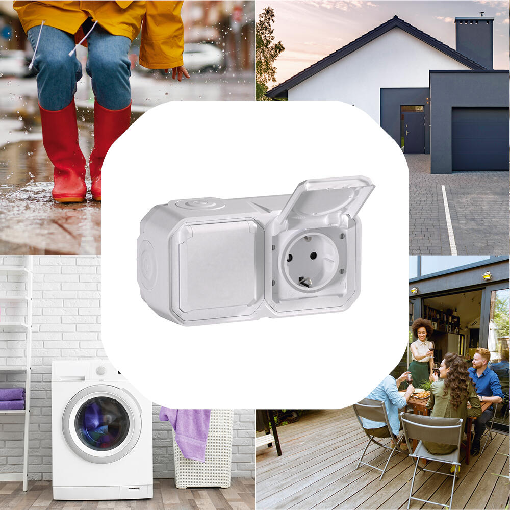 Enchufe doble con toma de tierra PLEXO superfice blanco - 3