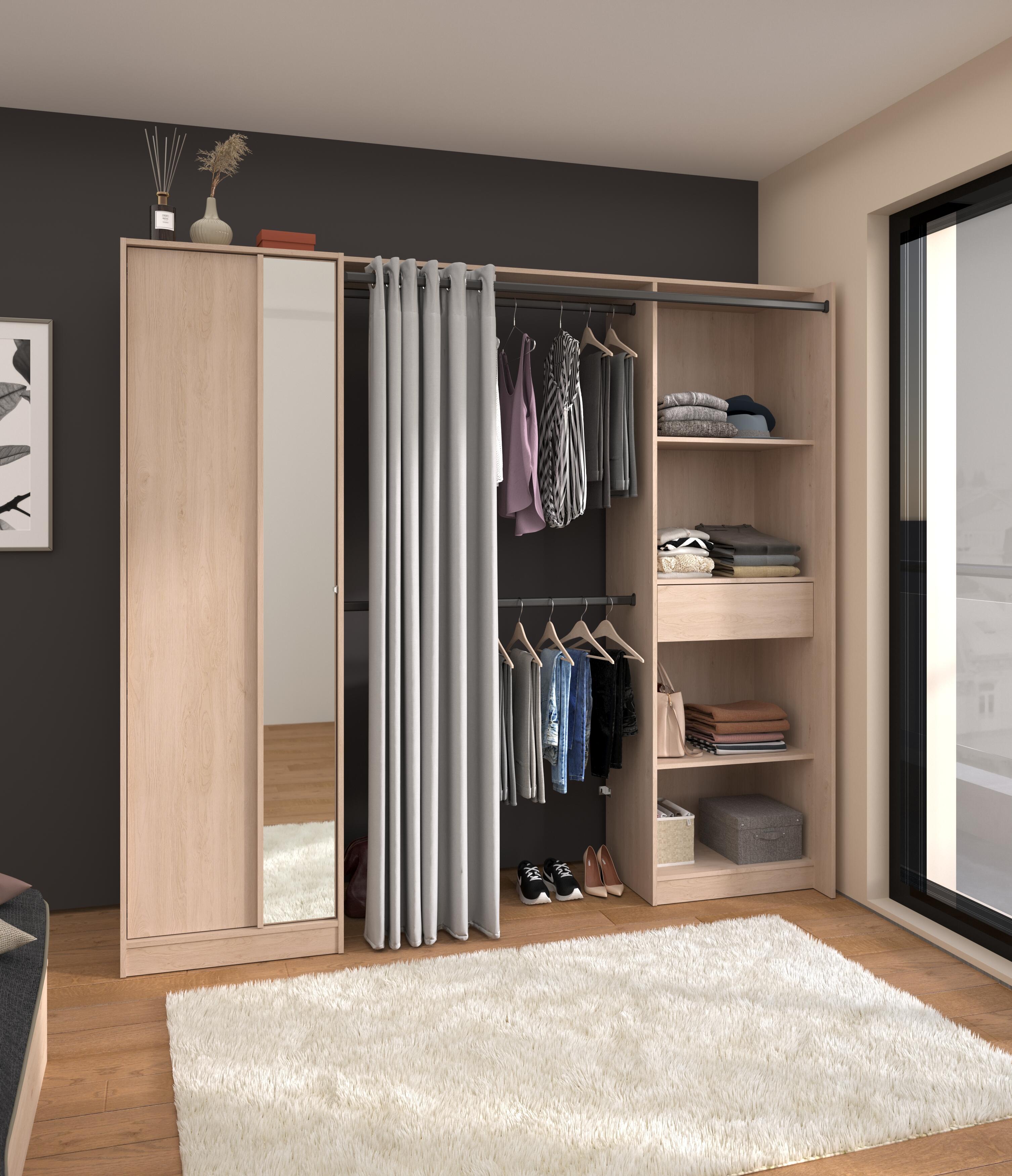 Kit dressing Hanko ajustable avec rideau H.200 x L. 160 - 220 x P.50cm - 2