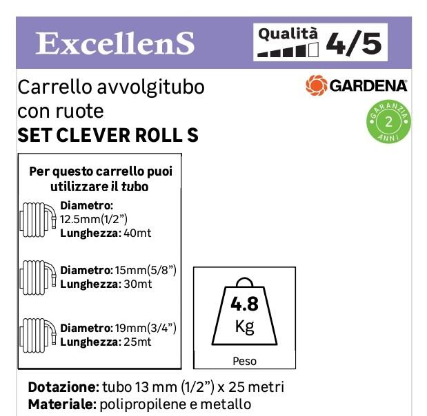 Carrello avvolgitubo equipaggiato GARDENA CleverRoll S tubo da 25 m - 9