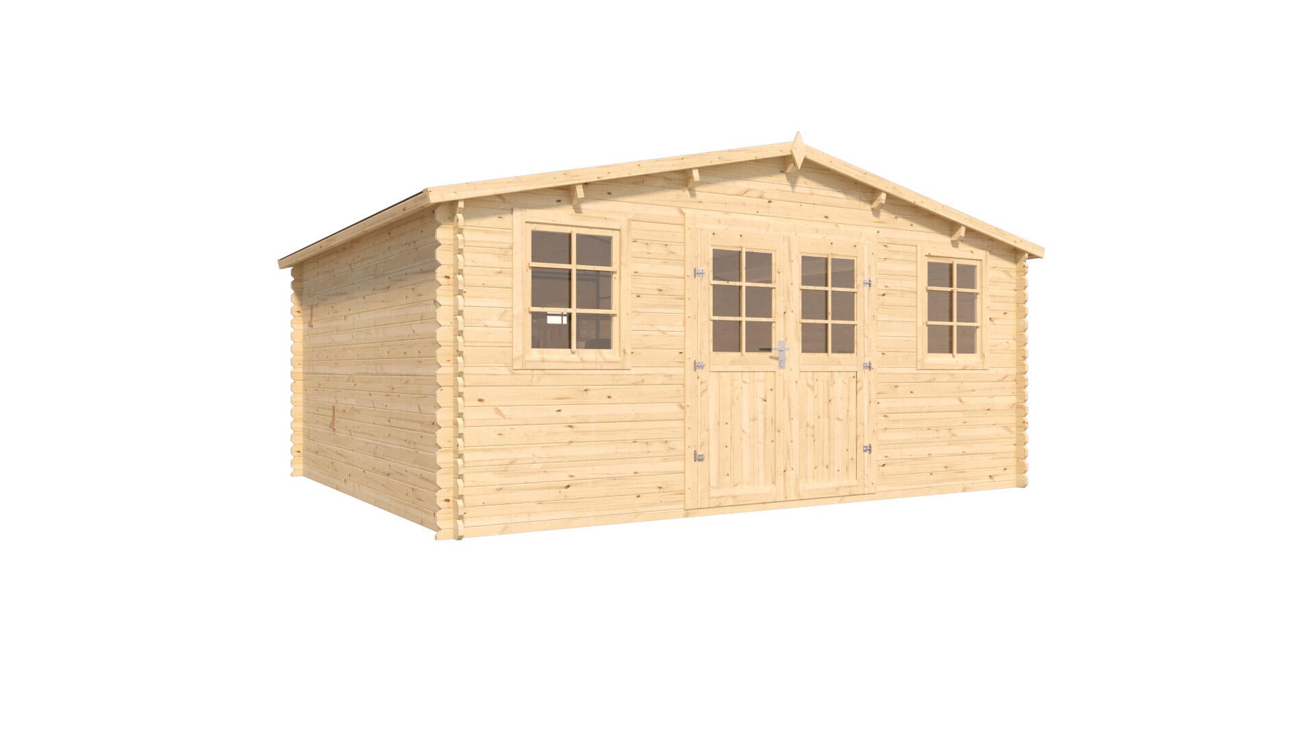 caseta de madera cobertizo vallo modern de 398x238x398 cm y 158 m2 con 28 mm espesor y doble puerta abatible cerland