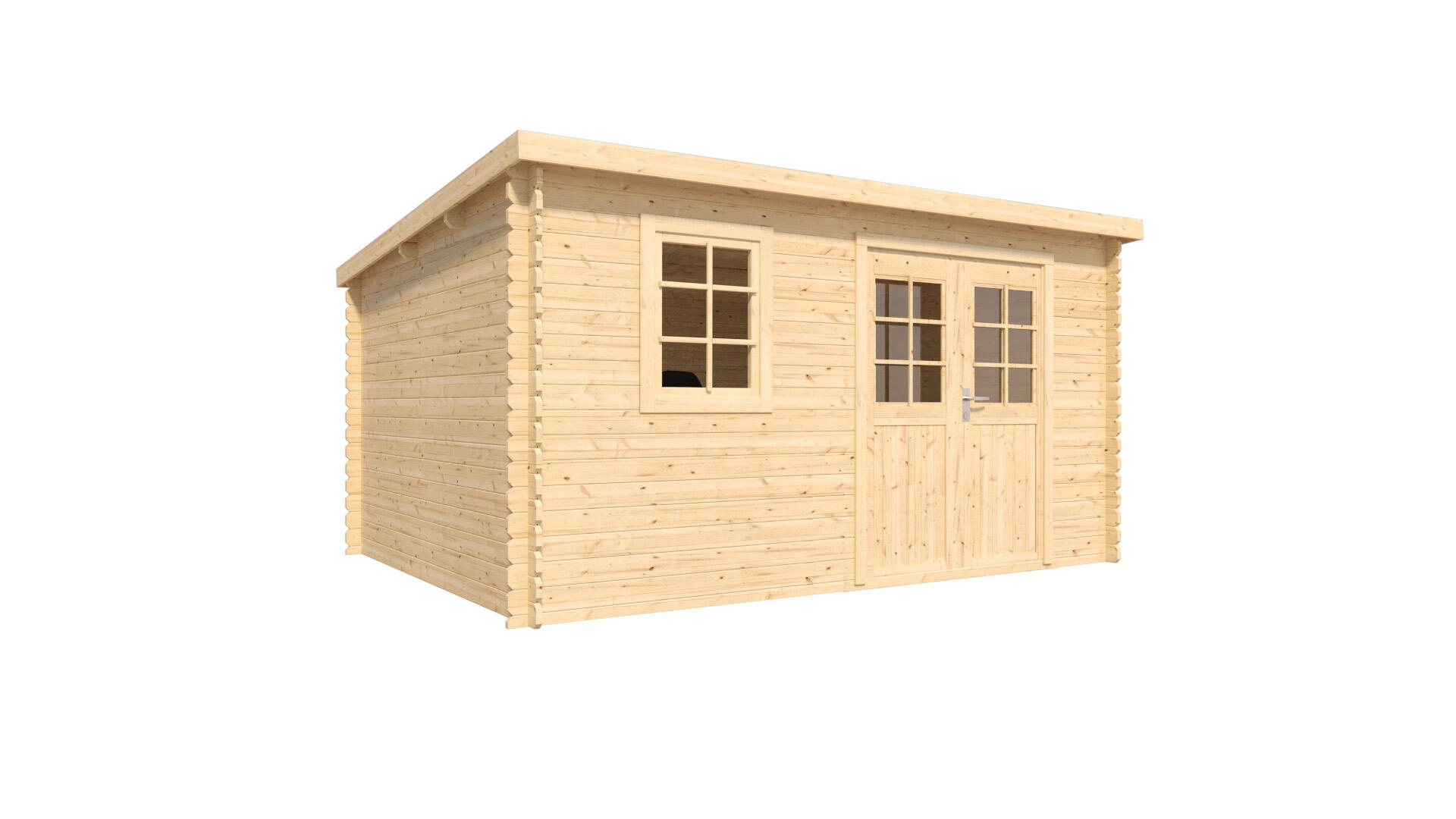 caseta de madera cobertizo vallo modern de 398x204x248 cm y 248 m2 con 28 mm espesor y doble puerta abatible cerland