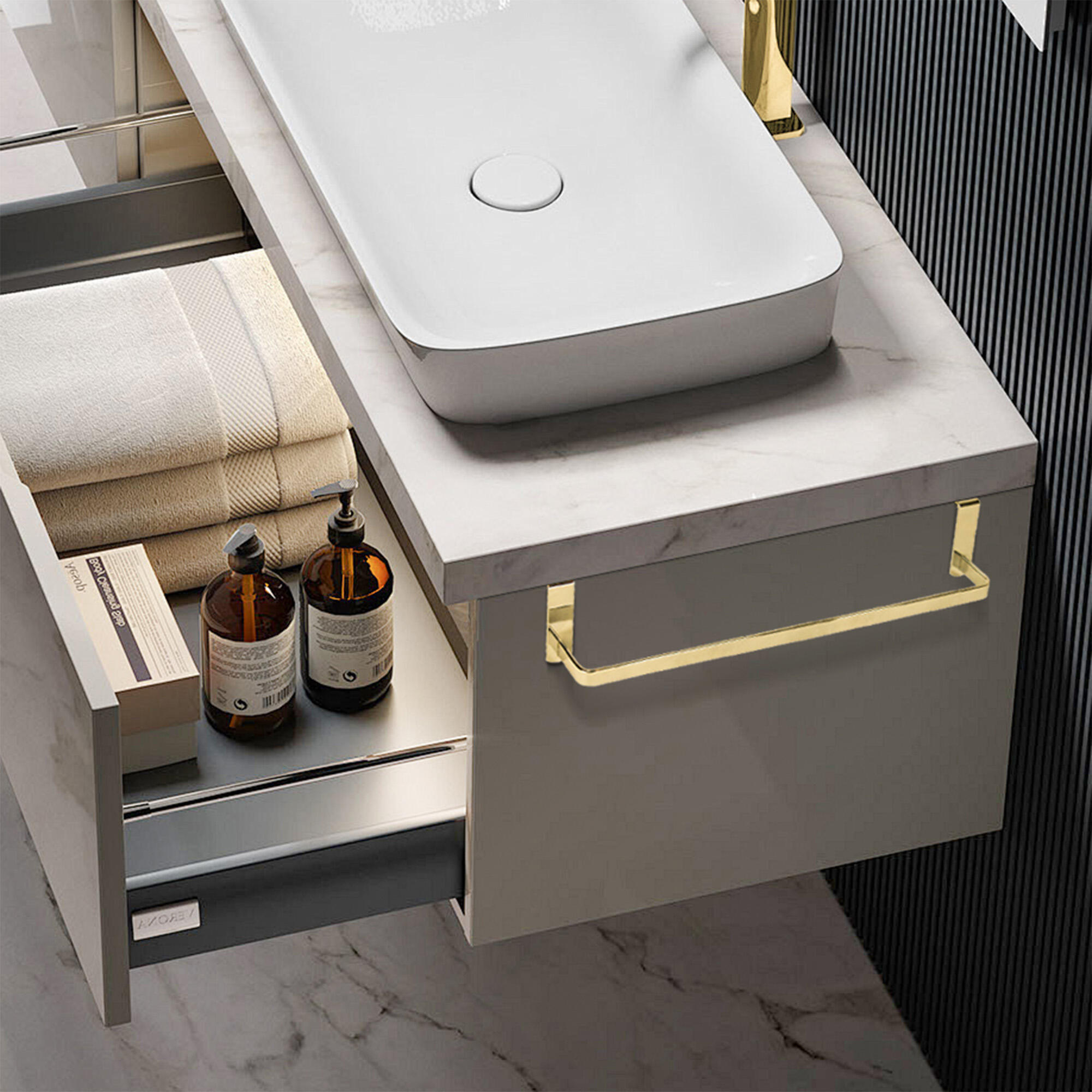 TOALLERO DE MUEBLE RONDO ORO CEPILLADO - 2