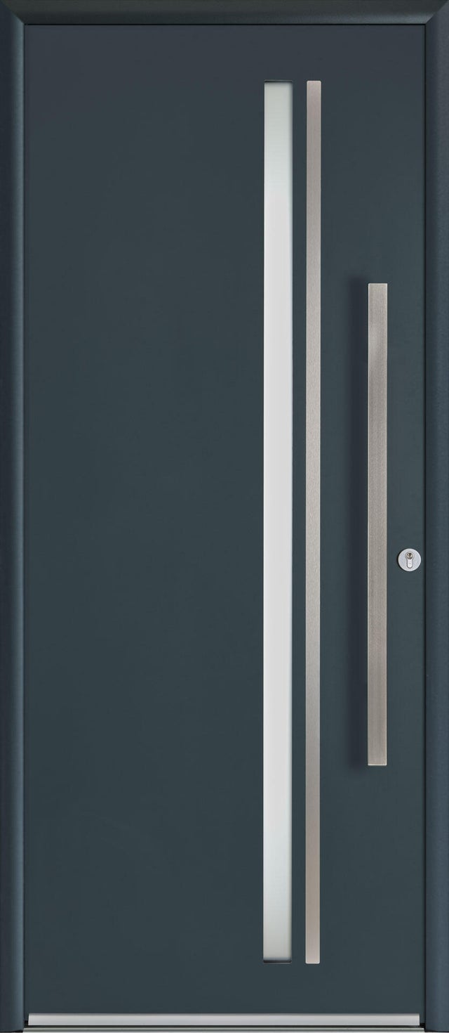 Porte d'entrée aluminium barre de tirage grise 7016 poussant gauche H.215 x l.90 cm Bego