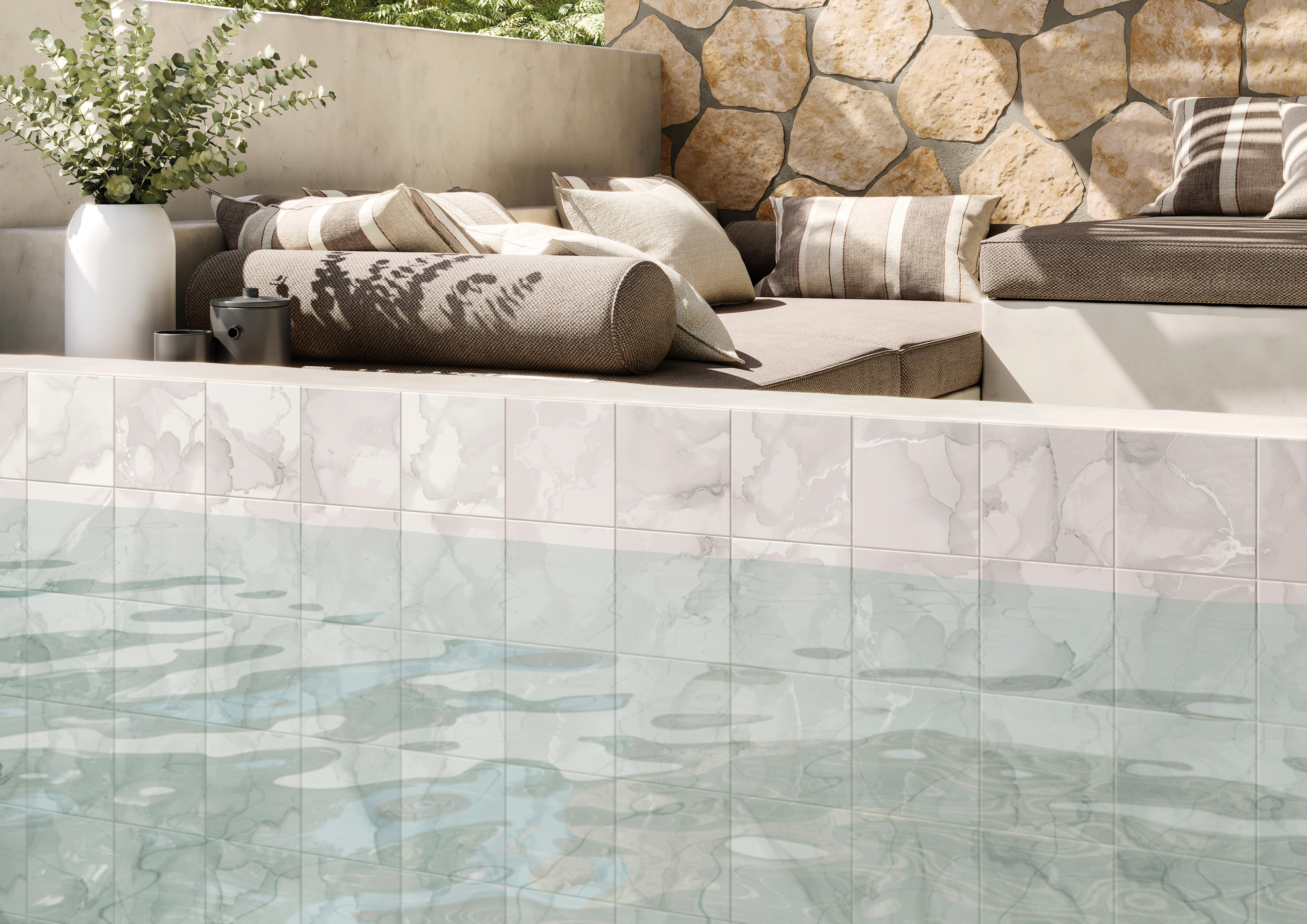 Suelo/azulejo piscina porcelánico aquarelle efecto papel pintado white 33x33 cm c3