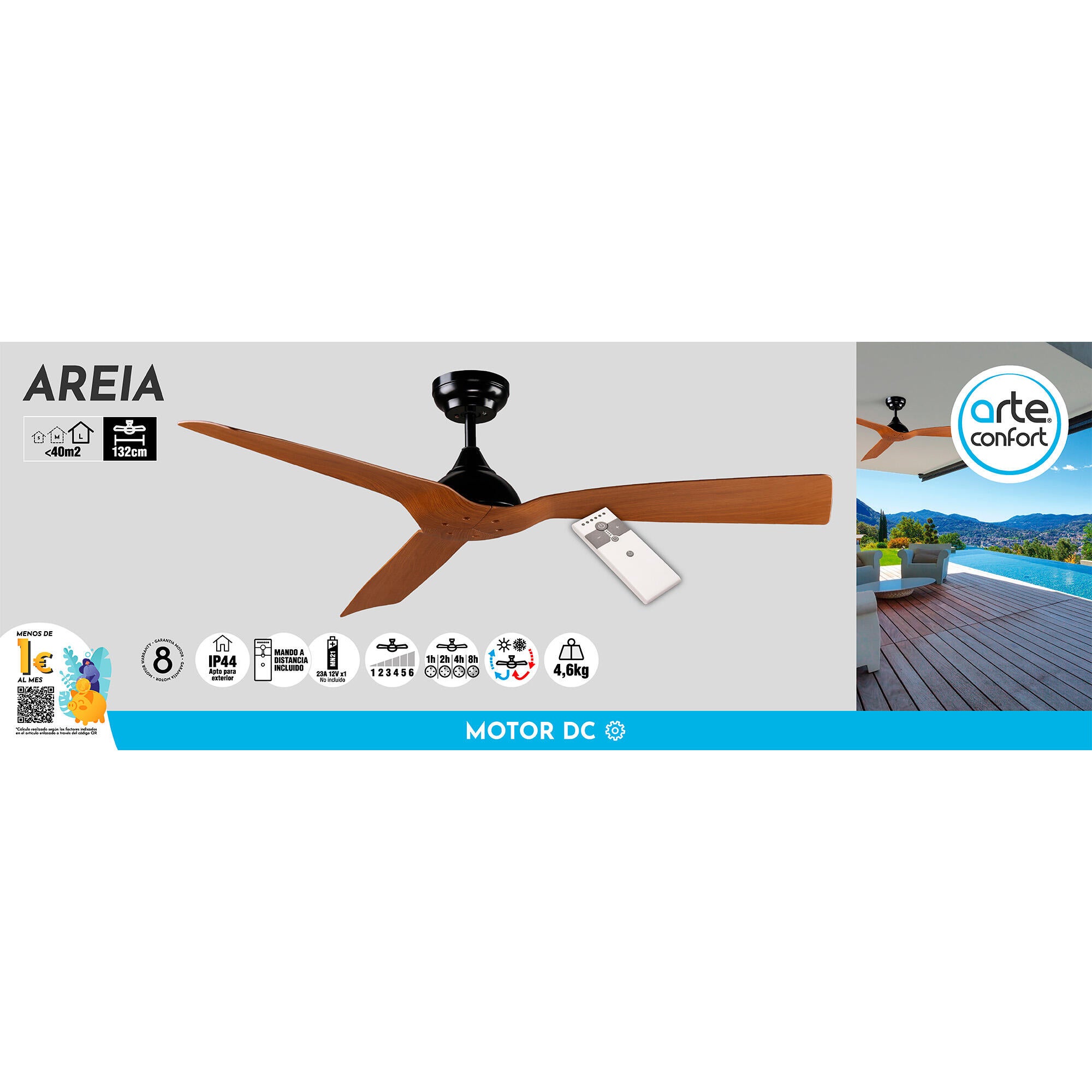 Ventilador de techo sin luz silencioso DC exterior Arte Confort Areia negro 132 cm - 8