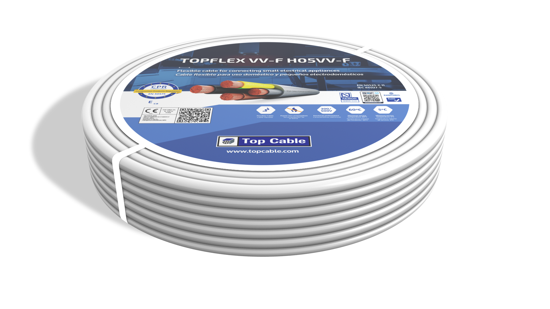 Cable eléctrico TOP CABLE H05VV-F 4G1.5MM 100M blanco | Leroy Merlin