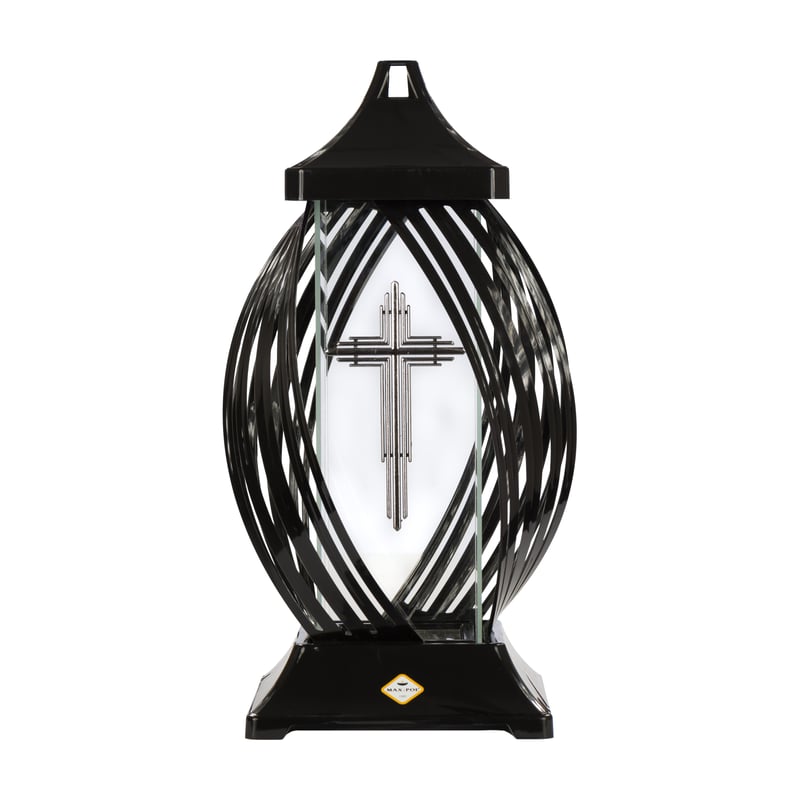 Znicz szklany bez wkładu kapliczka bezbarwno-czarny Max-Pol