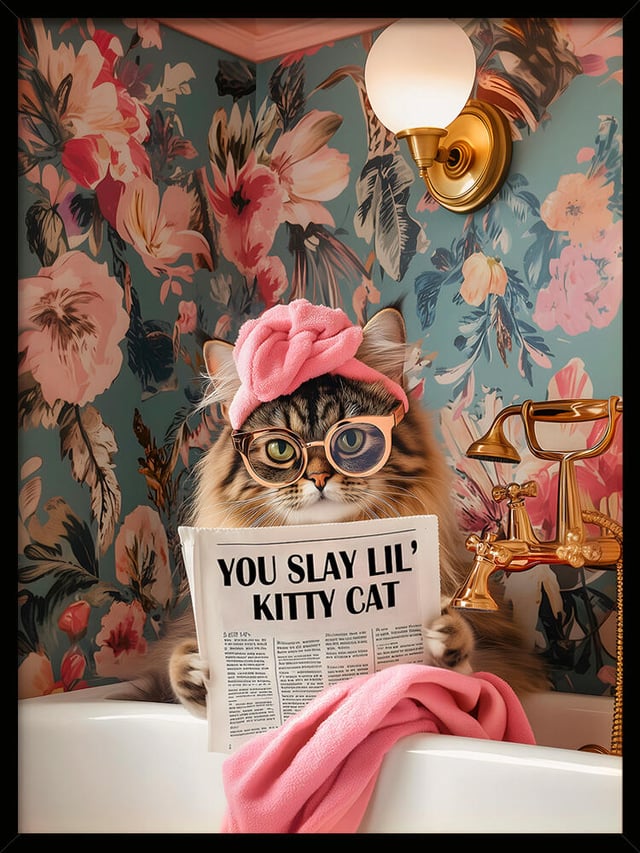 Stampa incorniciata STAMPA INC NE 30X40 GATTO IN VASCA nero 31 x 41 cm