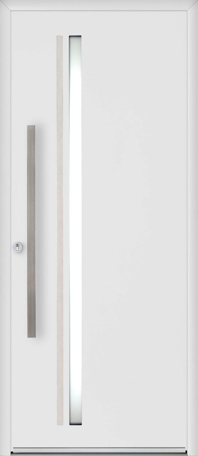 Porte d'entrée aluminium barre de tirage blanche poussant droit H.215 x l.90 cm Bego