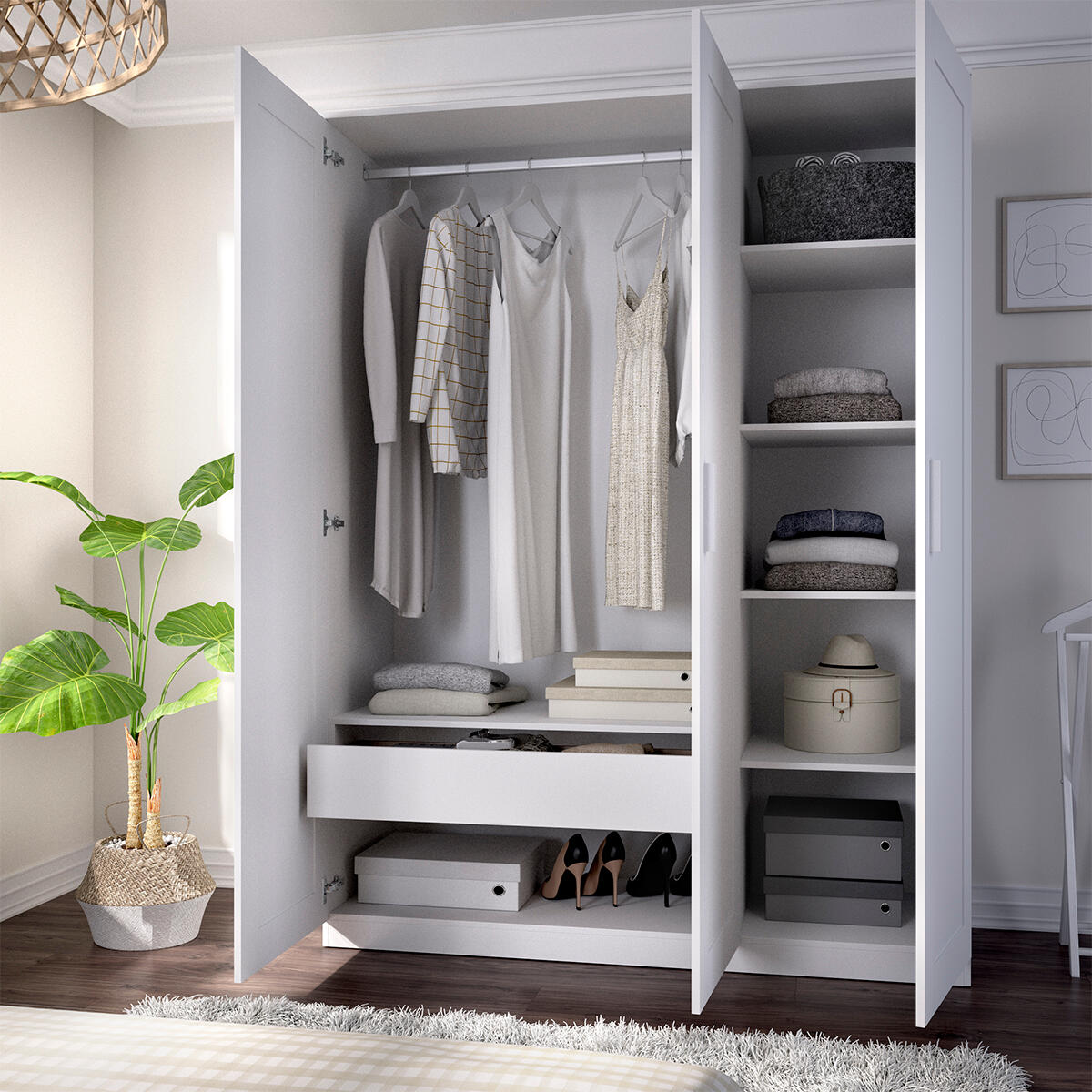 Armario puerta abatible Classic 151x206x52cm con 3 puertas color blanco 1 cajón - 6