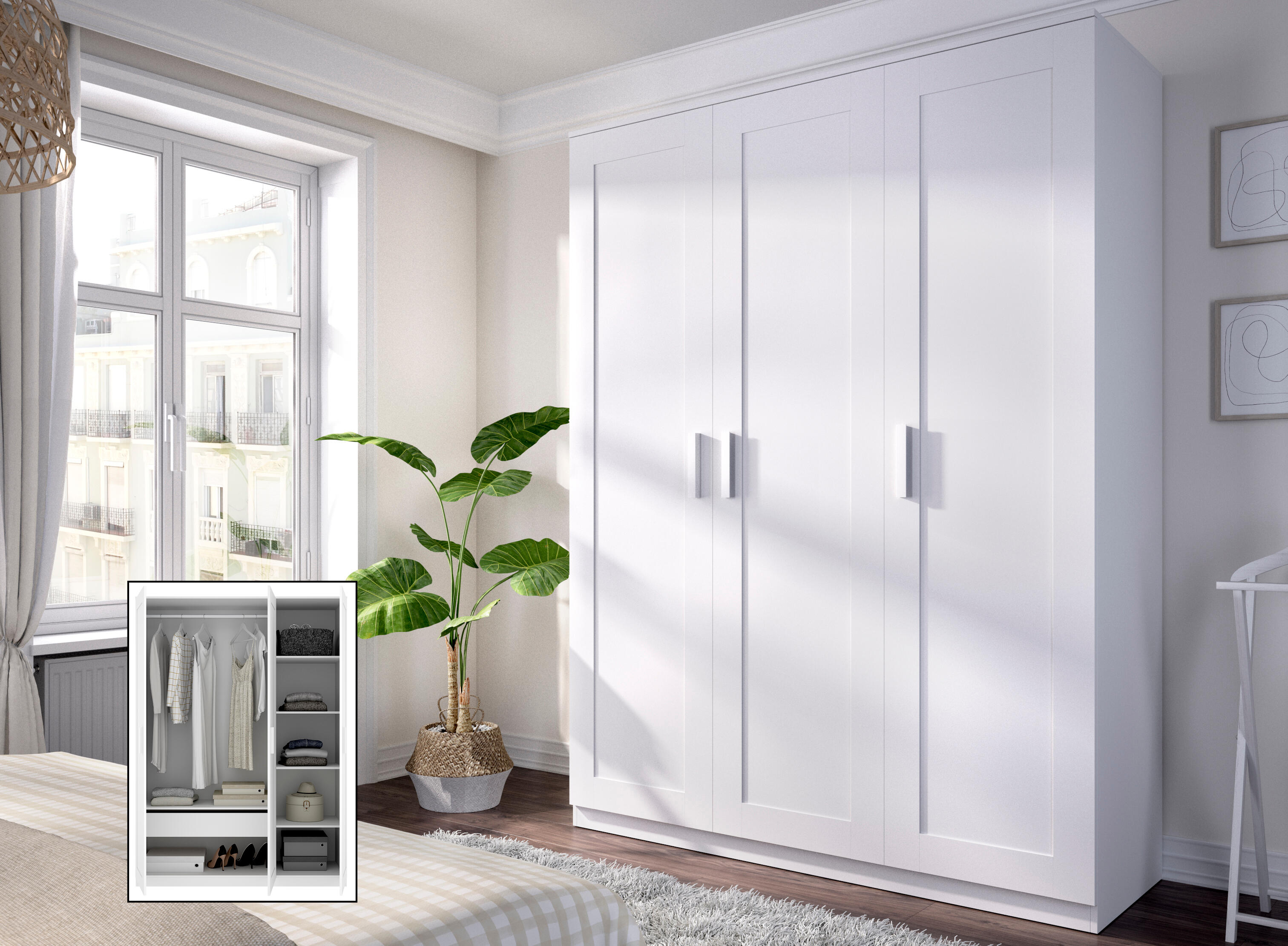 Armario puerta abatible Classic 151x206x52cm con 3 puertas color blanco 1 cajón - 3
