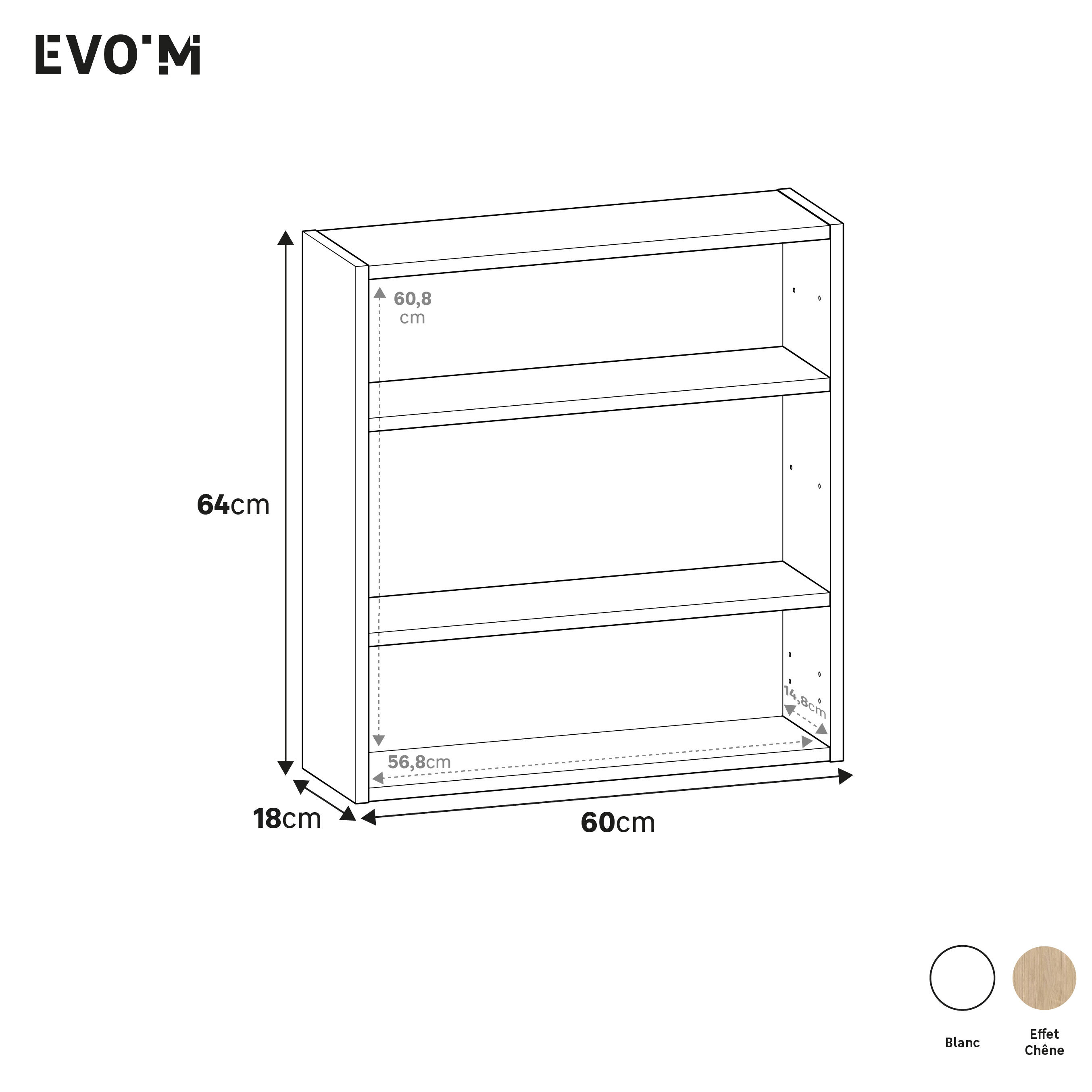Bibliothèque +2 tablettes incluses SPACEO Evo'M Blanc H.64 X L.60 X P.18cm - 2
