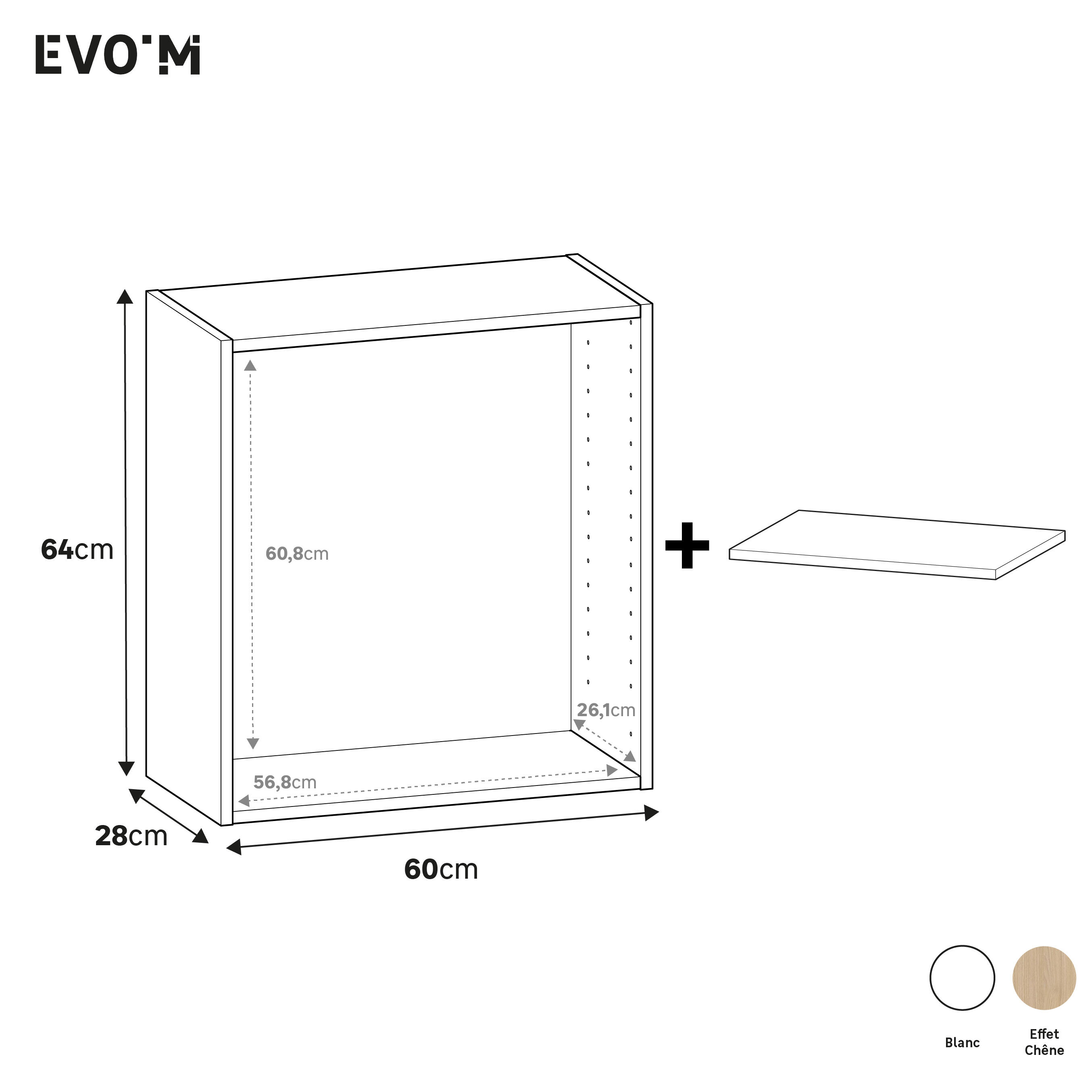 Caisson + 1 tablette SPACEO Evo'M Blanc H.64 X L.60 P.28 cm - 2