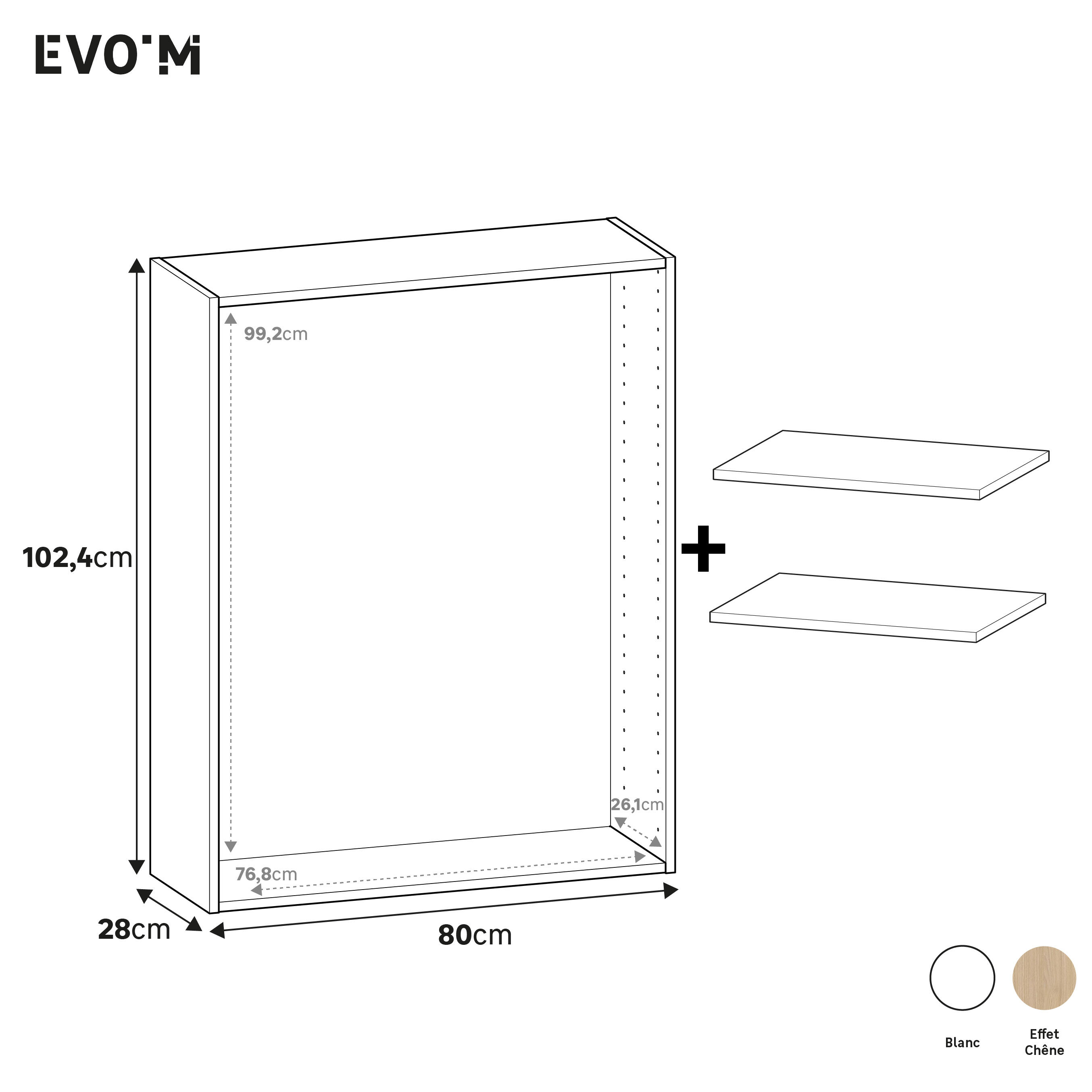Caisson + 2 tablettes SPACEO Evo'M Blanc H.102,4 X L.80 P.28 cm - 6