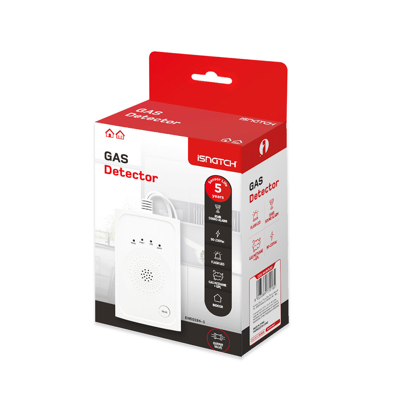 Rilevatore di gas per gpl metano ISNATCH  c/cavo sensore 5 anni - 5