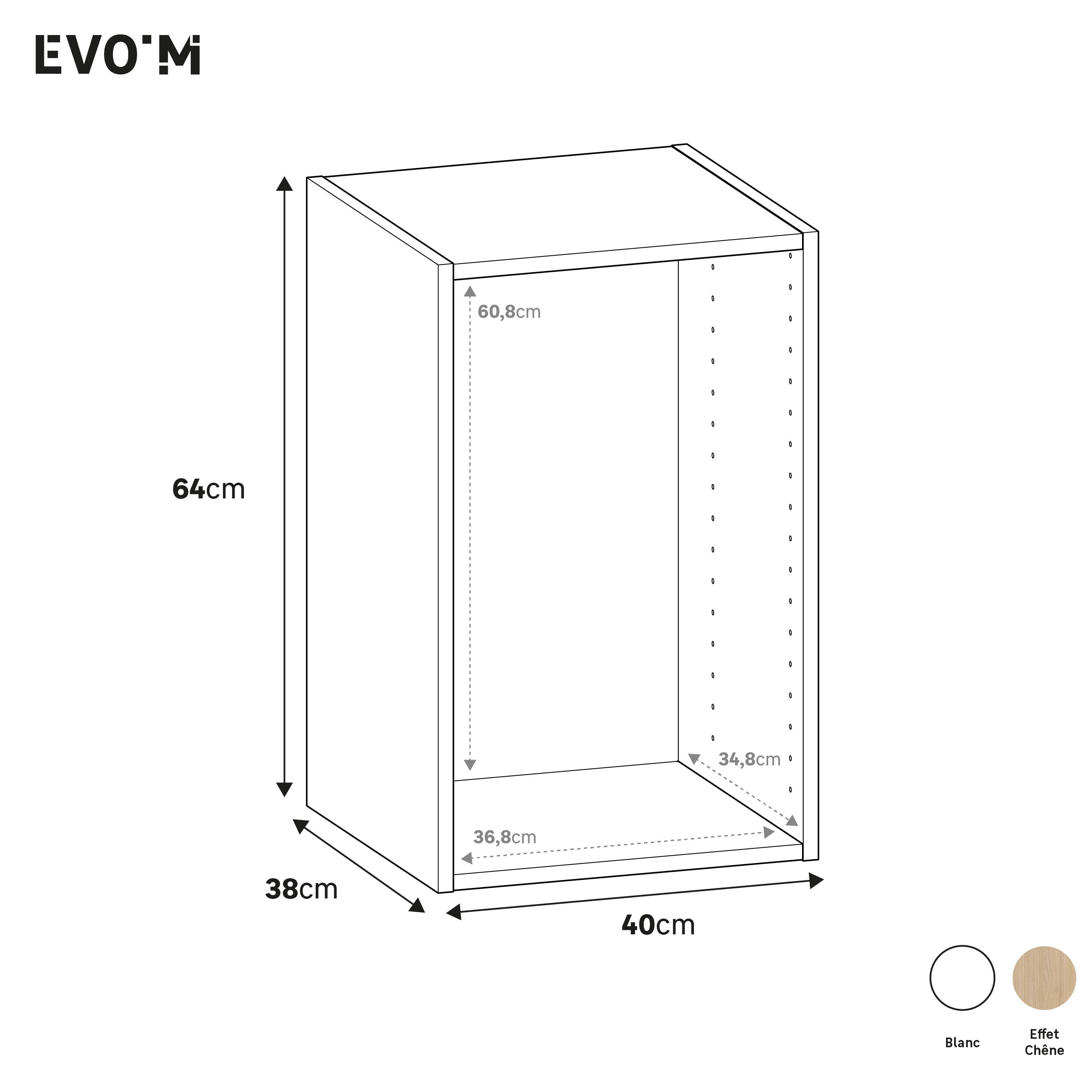 Caisson SPACEO Evo'M effet Chêne H.64 X L.40 X P.38 cm - 4