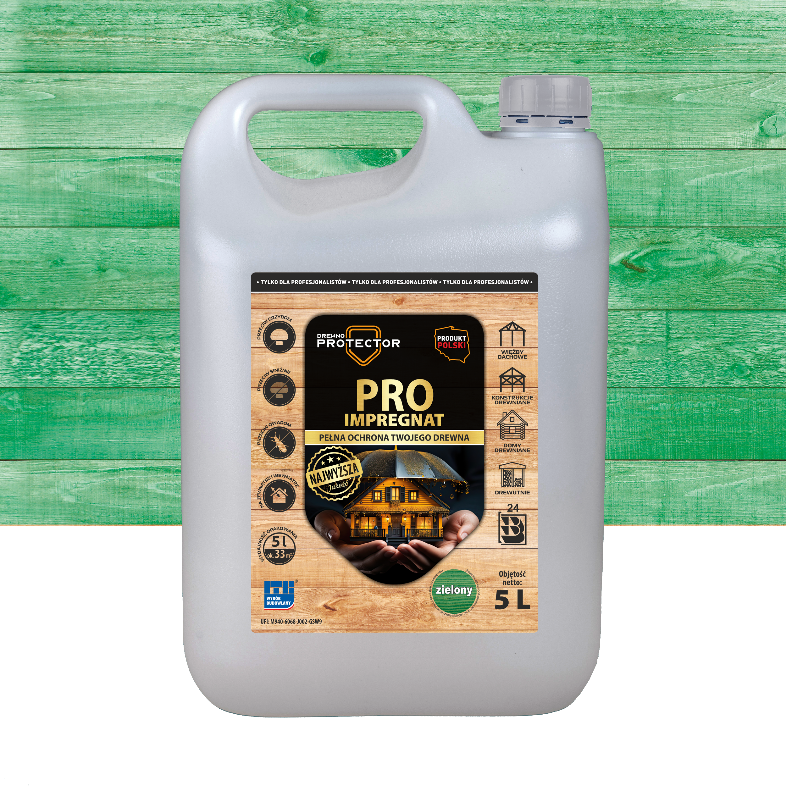 Impregnat do zabezpieczenia i leczenia drewna zielony 5 l Protector