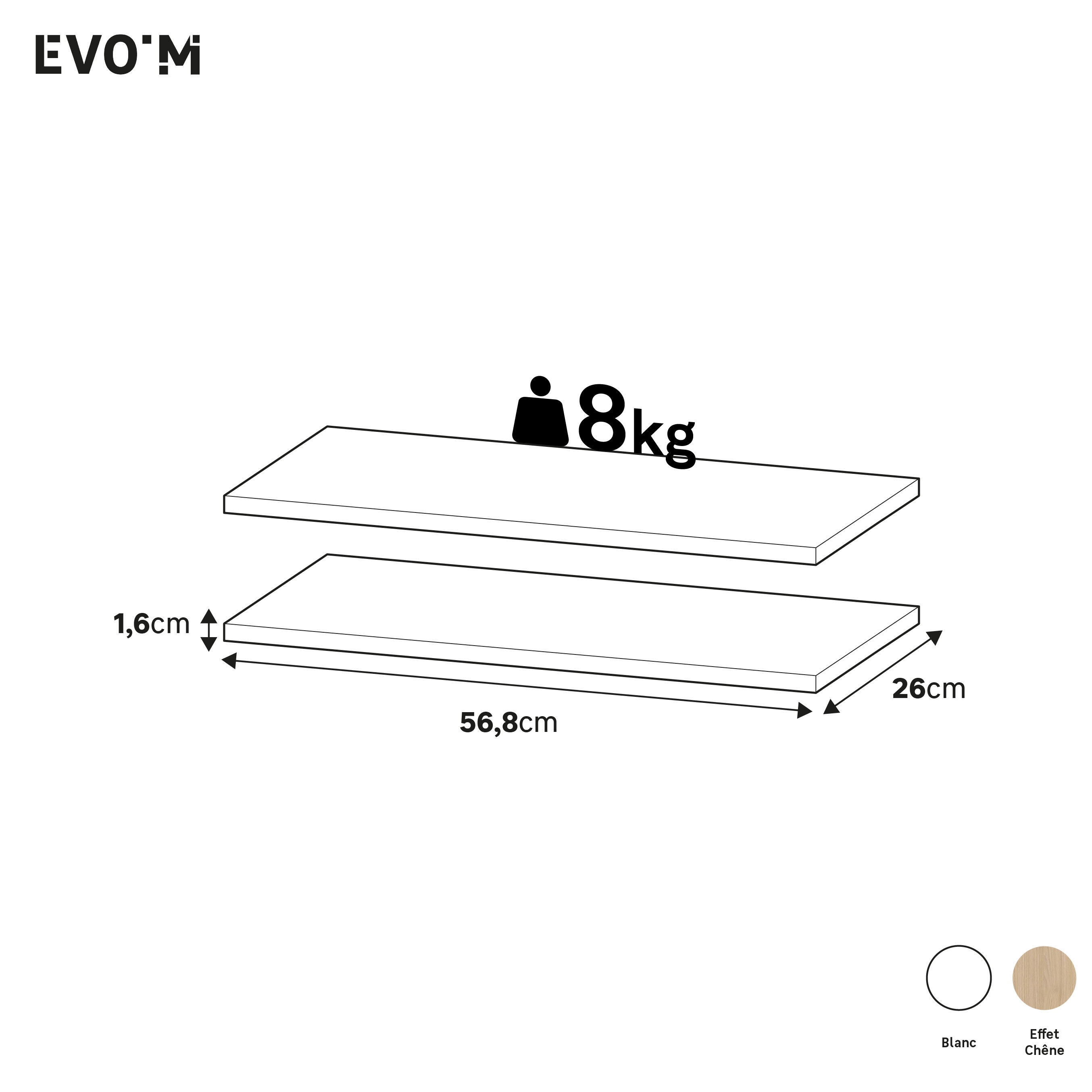 Lot de 2 étagères SPACEO Evo'M blanc pour caisson L.60 x P.28 cm - 2